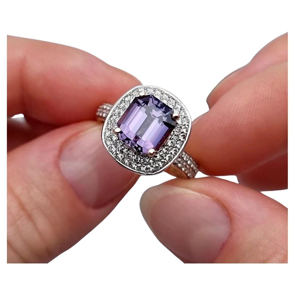 Unique Ring with 3.77Ct Natural Diamonds and Spinel,  14Karat Rose Gold, 9US
