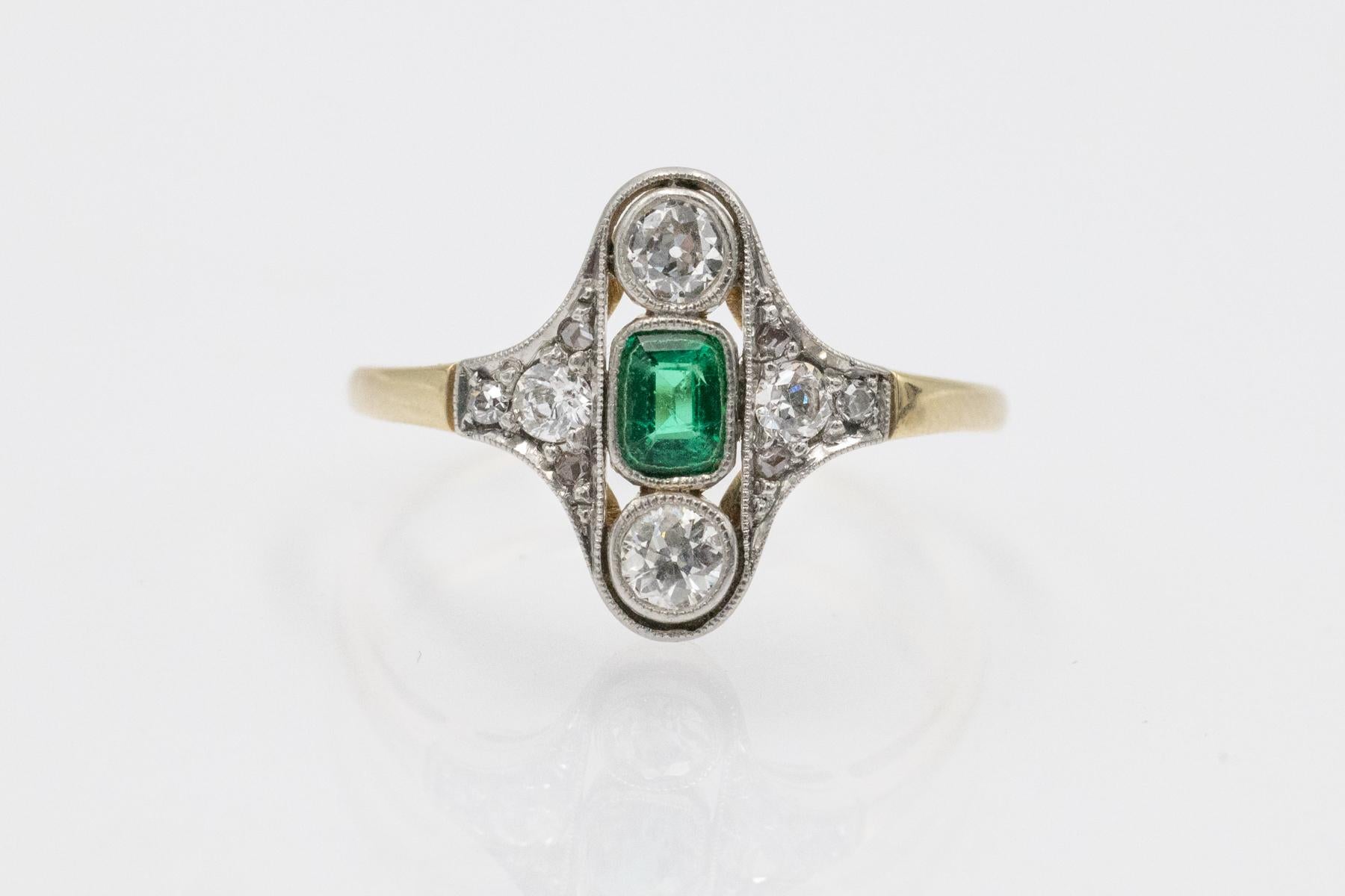 Unique ring with emerald and diamonds, first half of the 20th century. For Sale 2