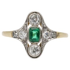 Unique ring with emerald and diamonds, first half of the 20th century.