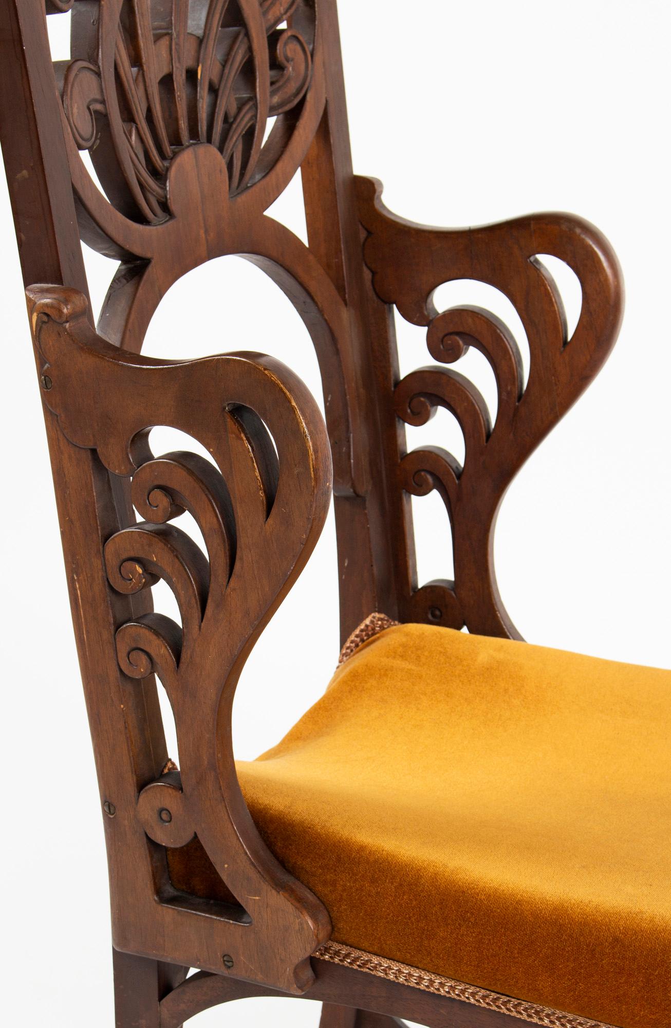 Early 20th Century Unique Rippl-Rónai József Art Nouveau Chairs, circa 1900s For Sale