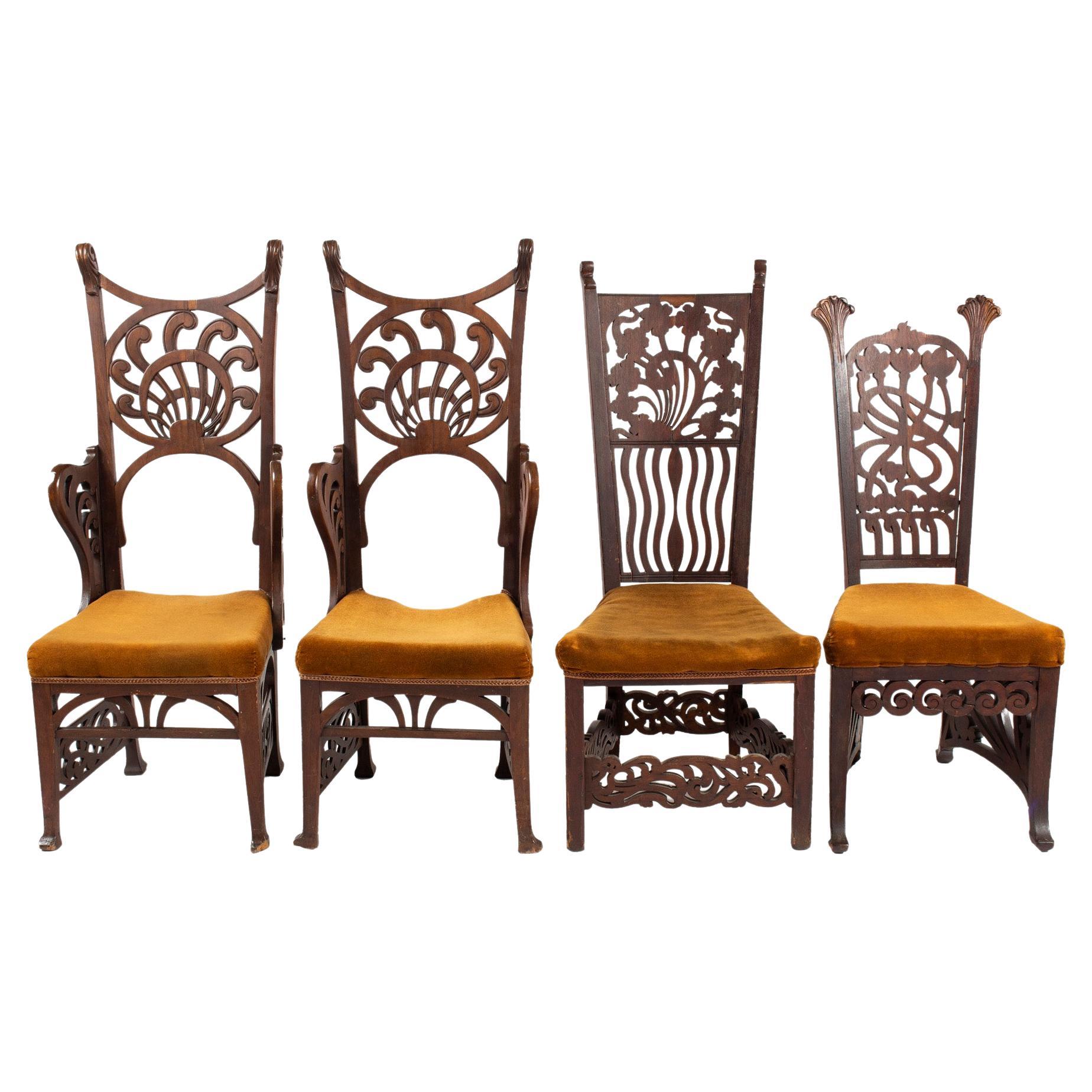 Unique Rippl-Rónai József Art Nouveau Chairs, circa 1900s For Sale
