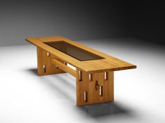 Unique Robust Italian Dining Table in Pine with Geometric Base
