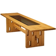 Unique Robust Italian Dining Table in Pine with Geometric Base