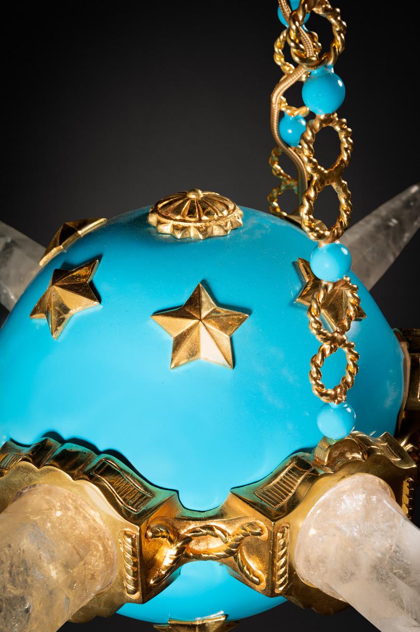 Unique rock crystal and bronze chandelier by Alexandre Vossion.
 
