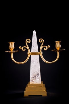Unique Rock Crystal Pyramid, Candelabra and Lamp by Alexandre Vossion