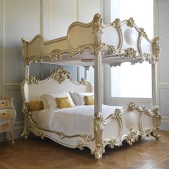 Unique Rococo Style Finely Carved 4 Poster/Bunk Bed With Silver Gilt wood