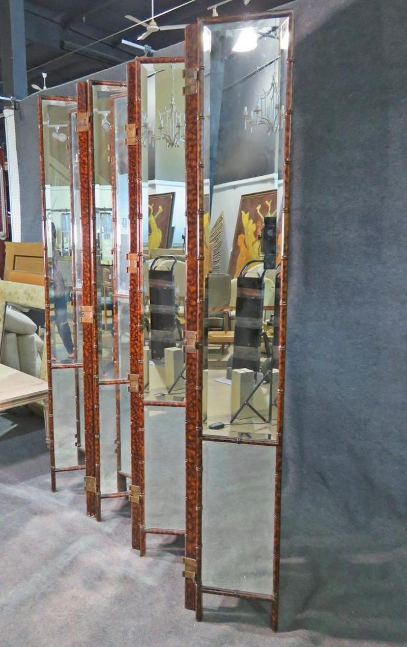 Unique Room Divider in Mirror and Faux Bamboo For Sale 2