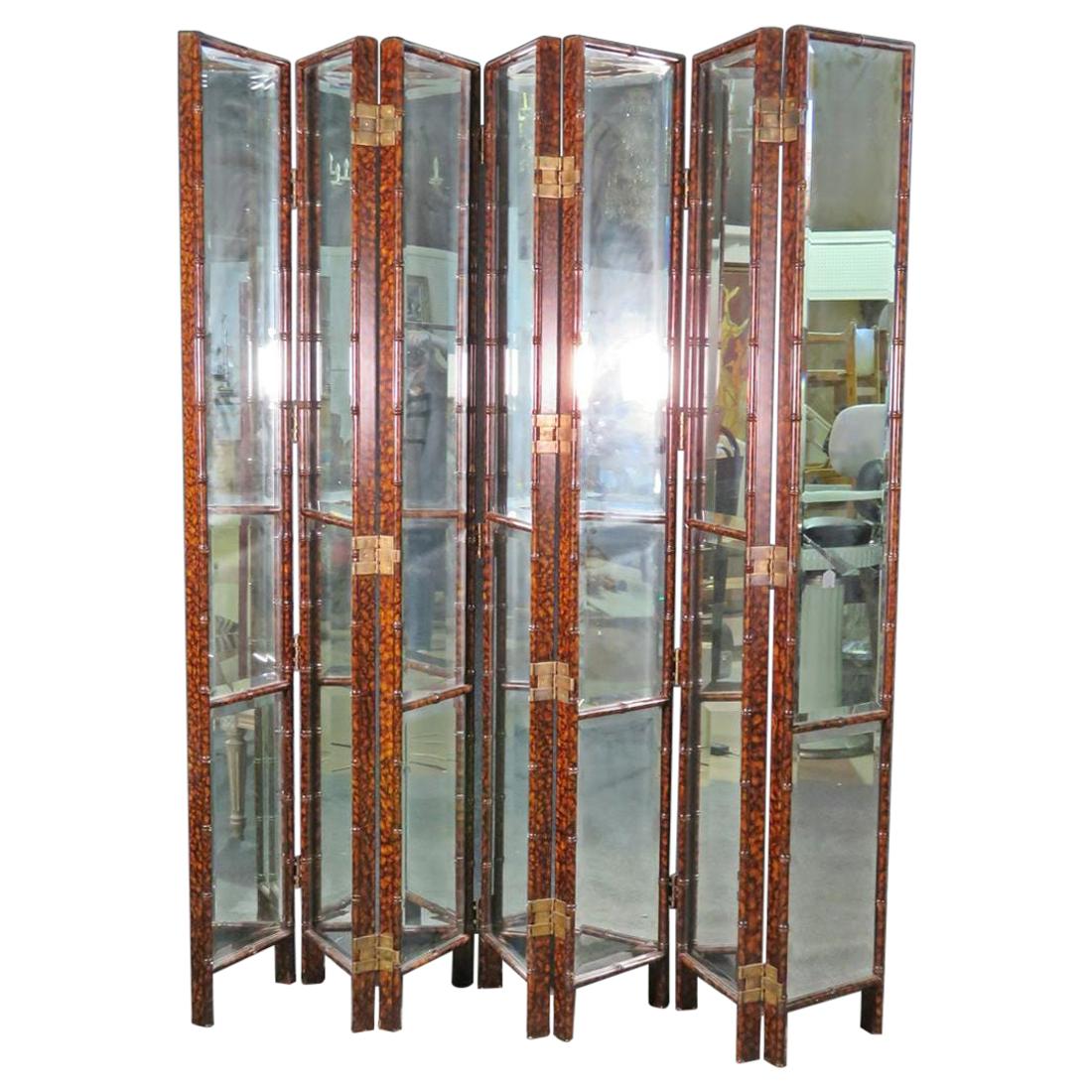 Unique Room Divider in Mirror and Faux Bamboo For Sale