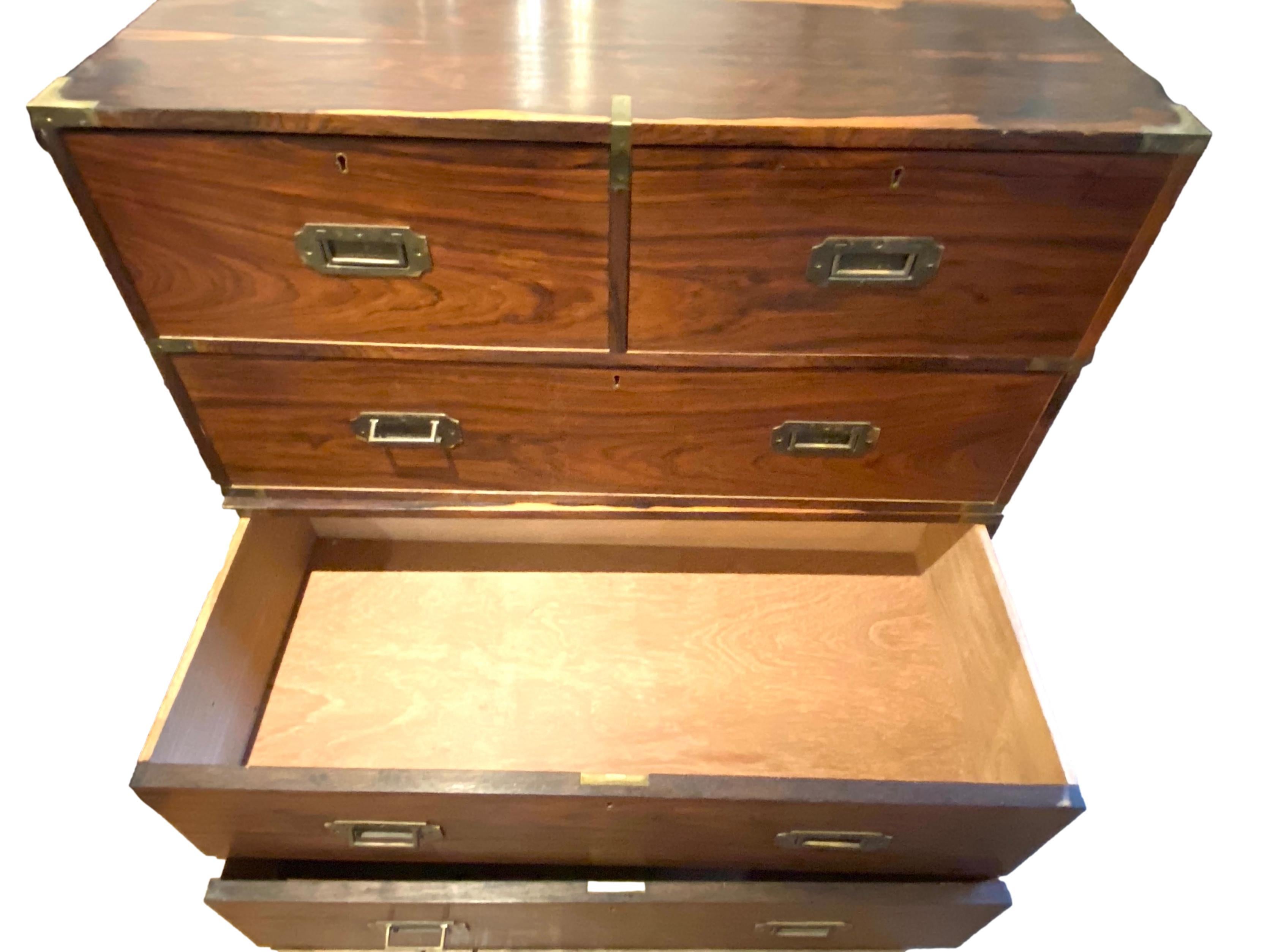 Brass Unique Rosewood Campaign Chest For Sale