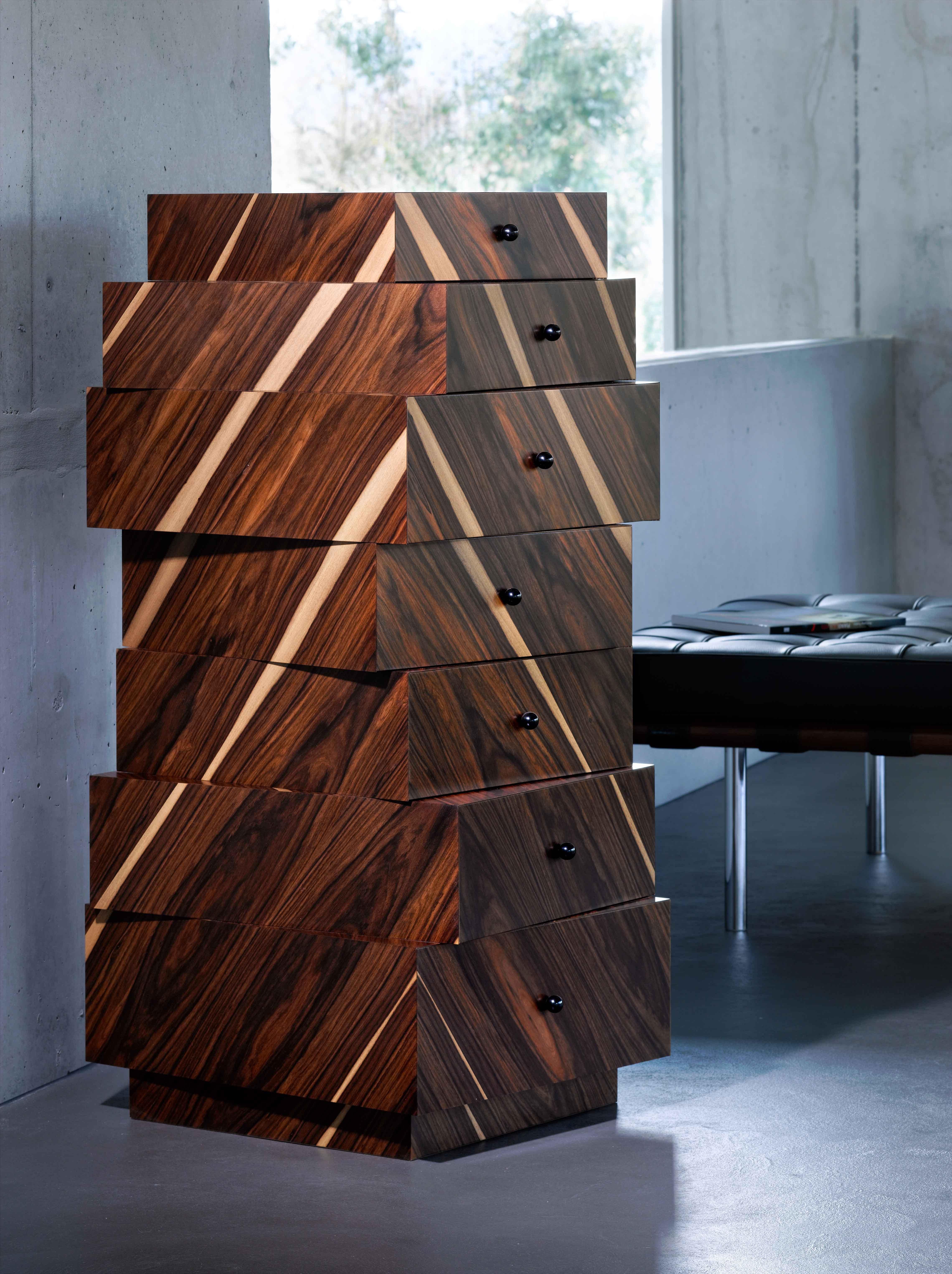 Hand-Crafted Unique Rosewood Chest of Drawers 'Schubladenstapel #1219, Swiss Made