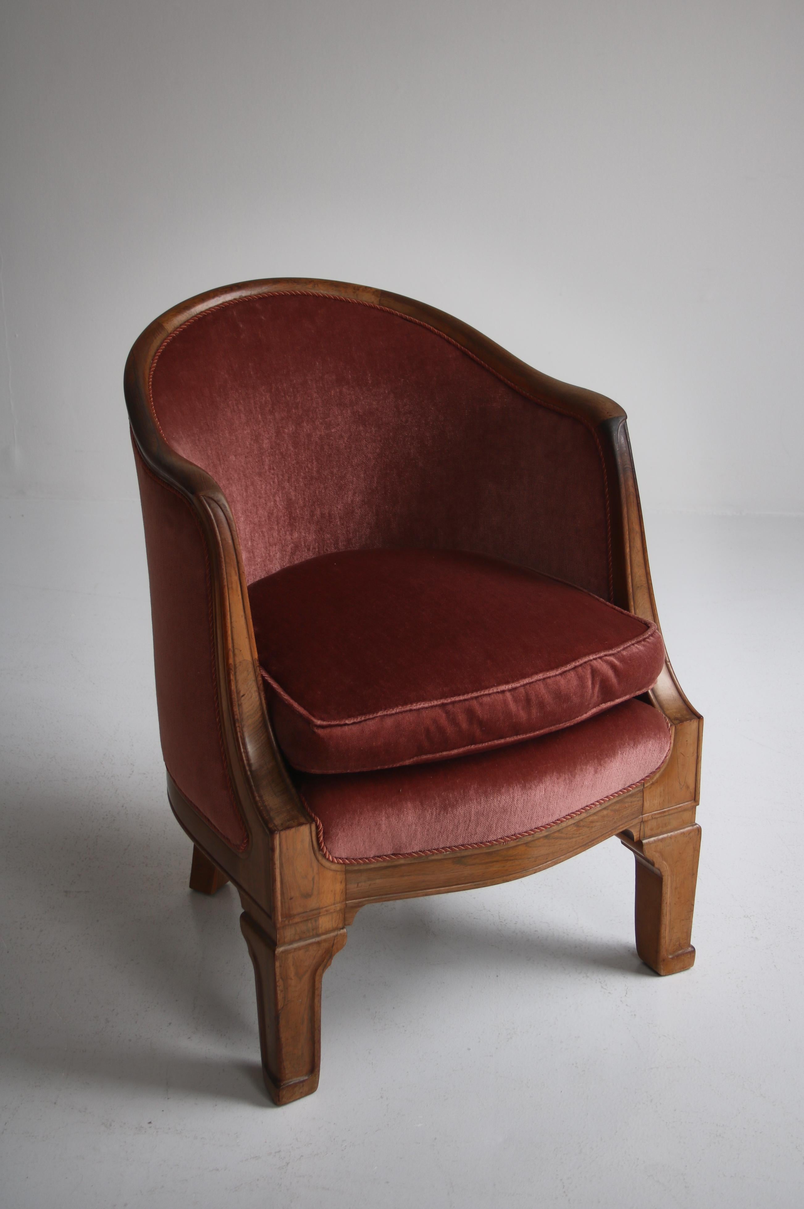 Unique Rosewood & Pink Velvet Lounge Chair Attributed to Uno Åhrén For Sale 4