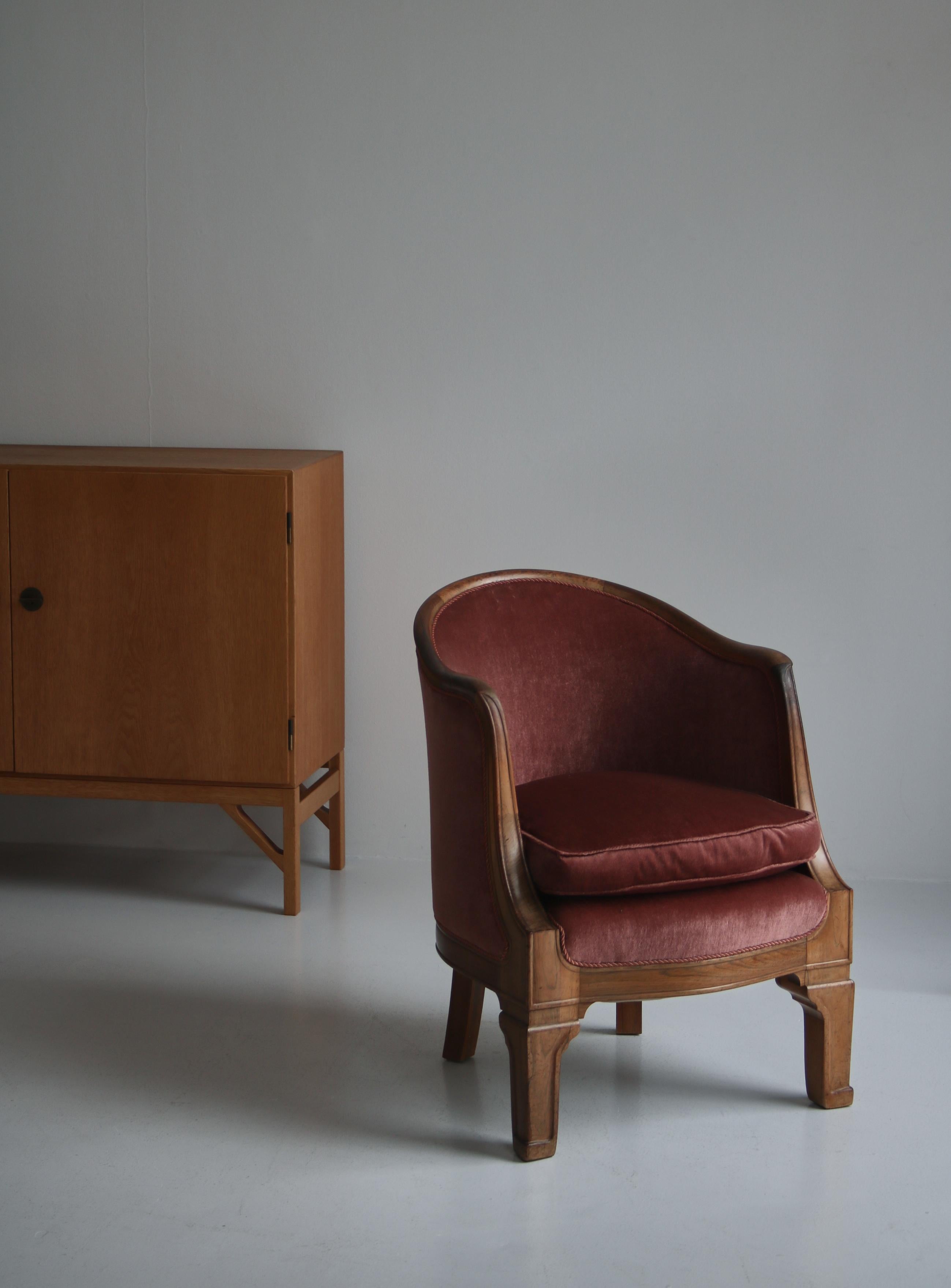 Unique Rosewood & Pink Velvet Lounge Chair Attributed to Uno Åhrén For Sale 7