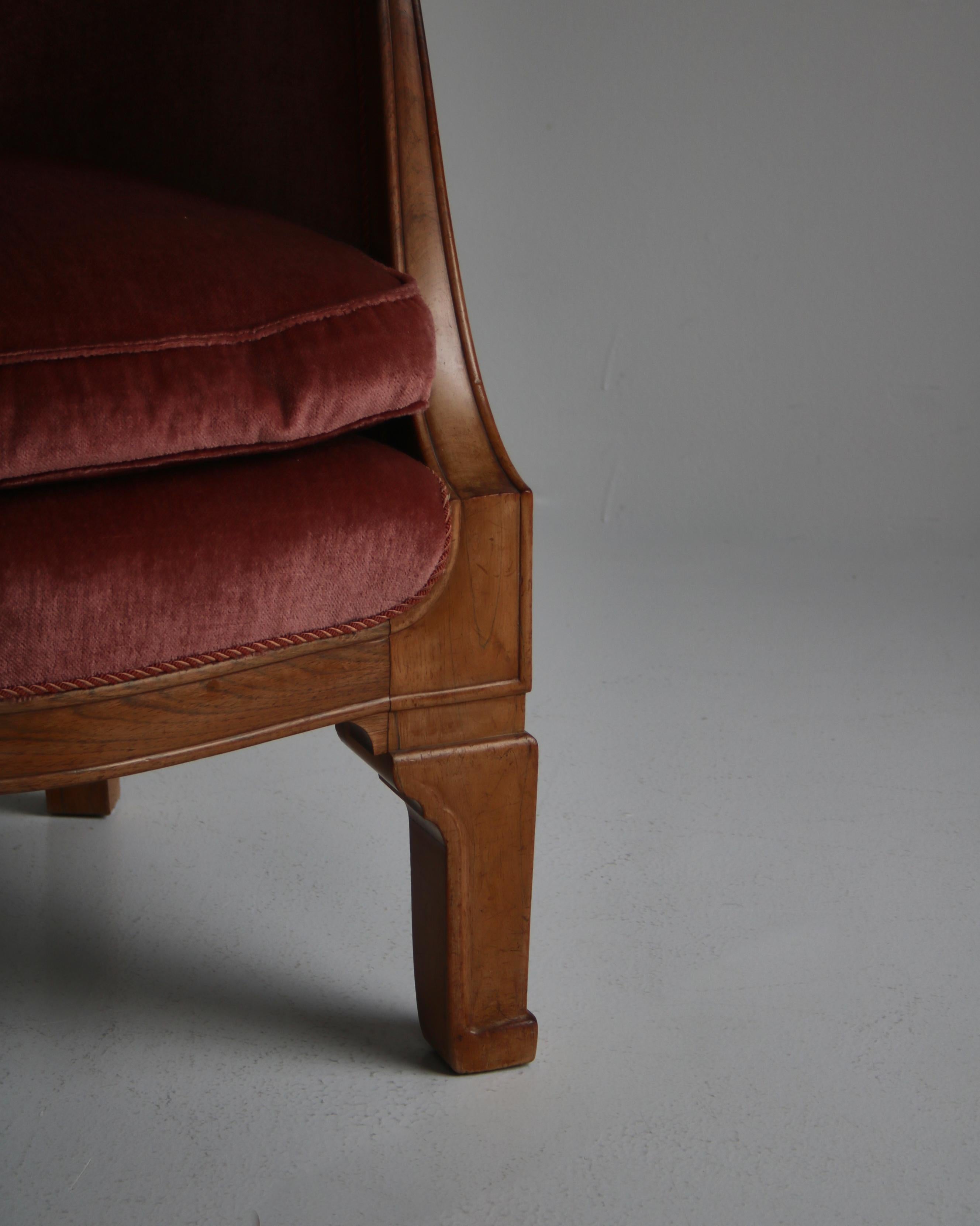 Danish Unique Rosewood & Pink Velvet Lounge Chair Attributed to Uno Åhrén For Sale