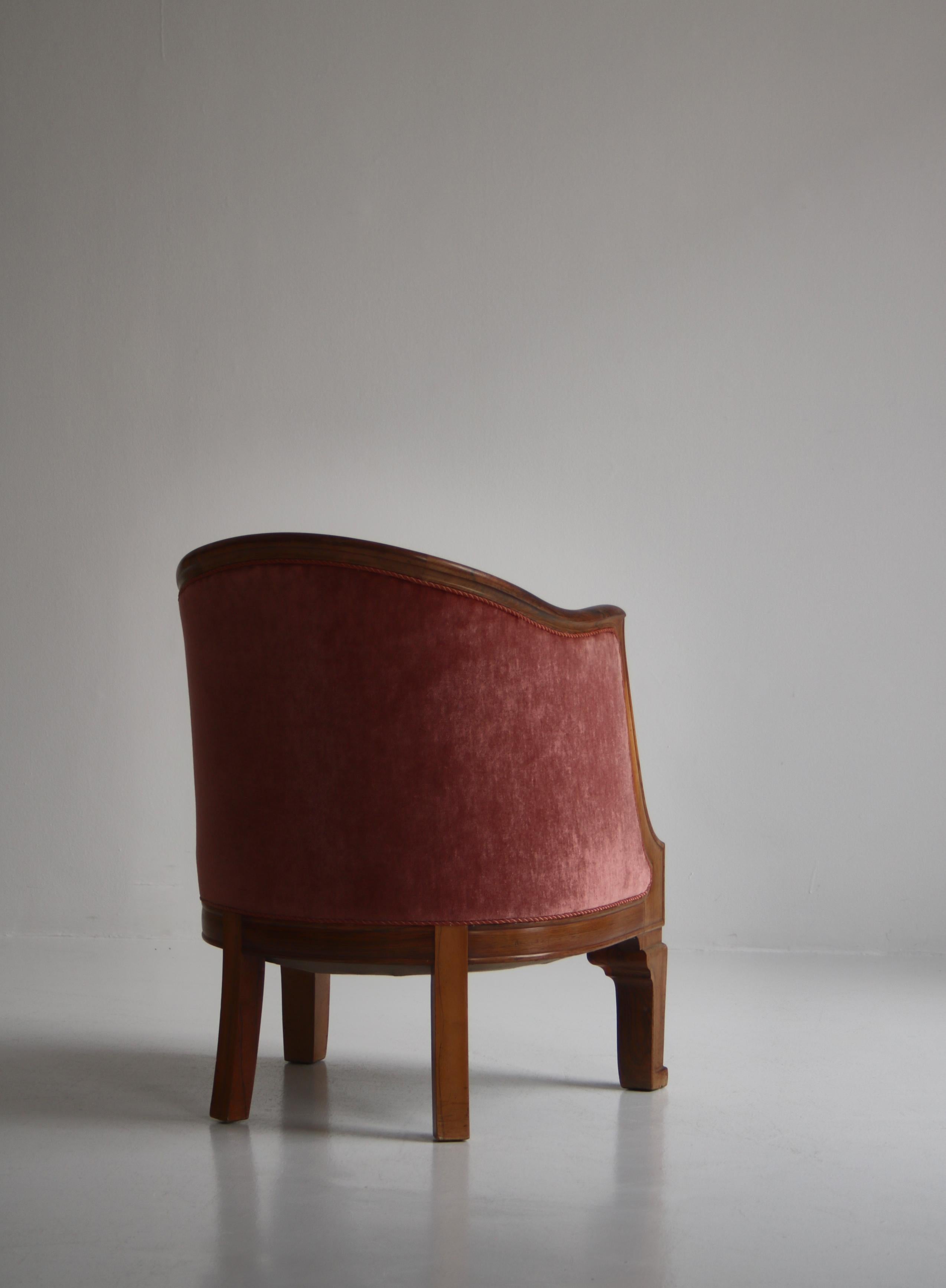 Unique Rosewood & Pink Velvet Lounge Chair Attributed to Uno Åhrén In Good Condition For Sale In Odense, DK