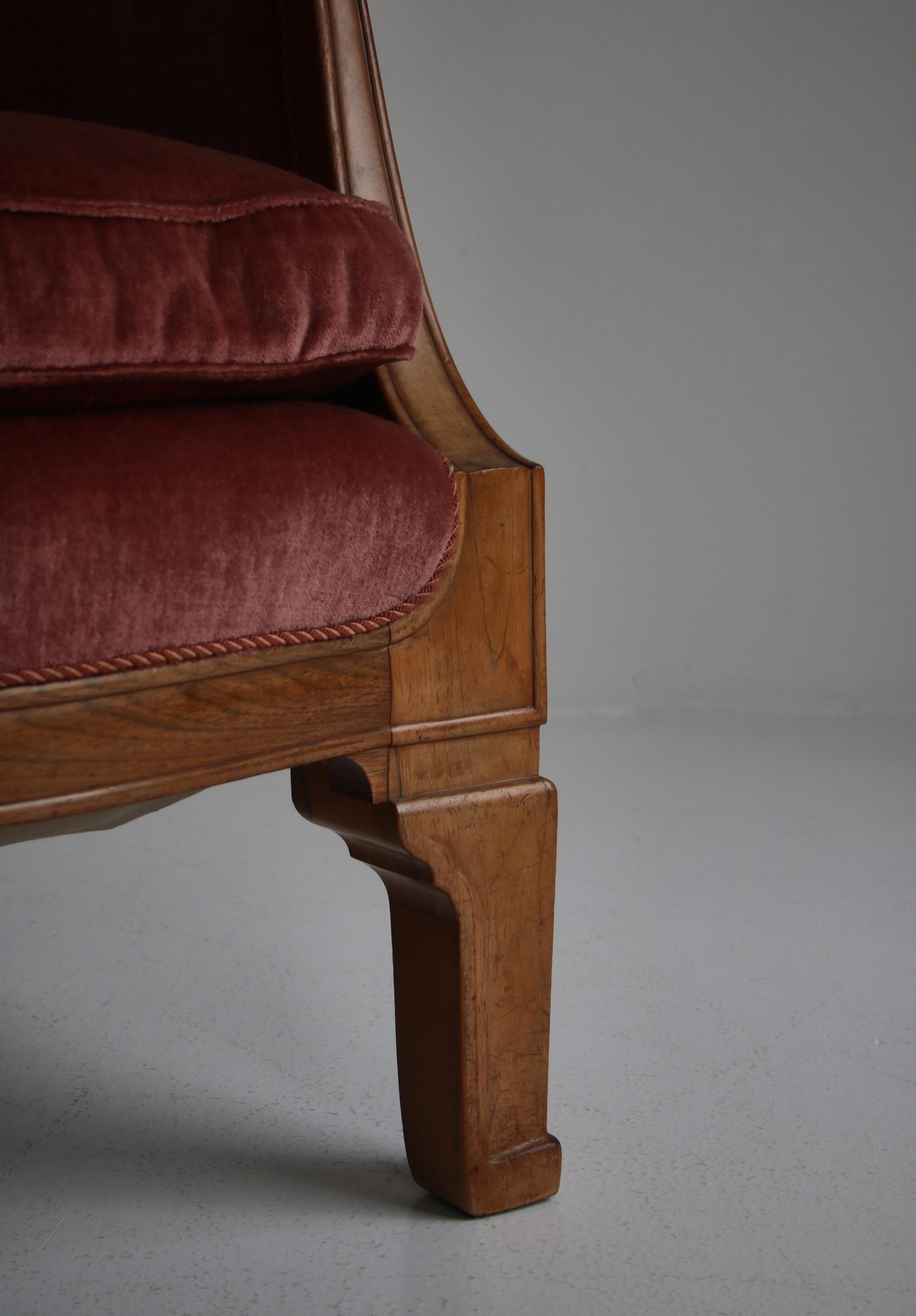 Unique Rosewood & Pink Velvet Lounge Chair Attributed to Uno Åhrén For Sale 3