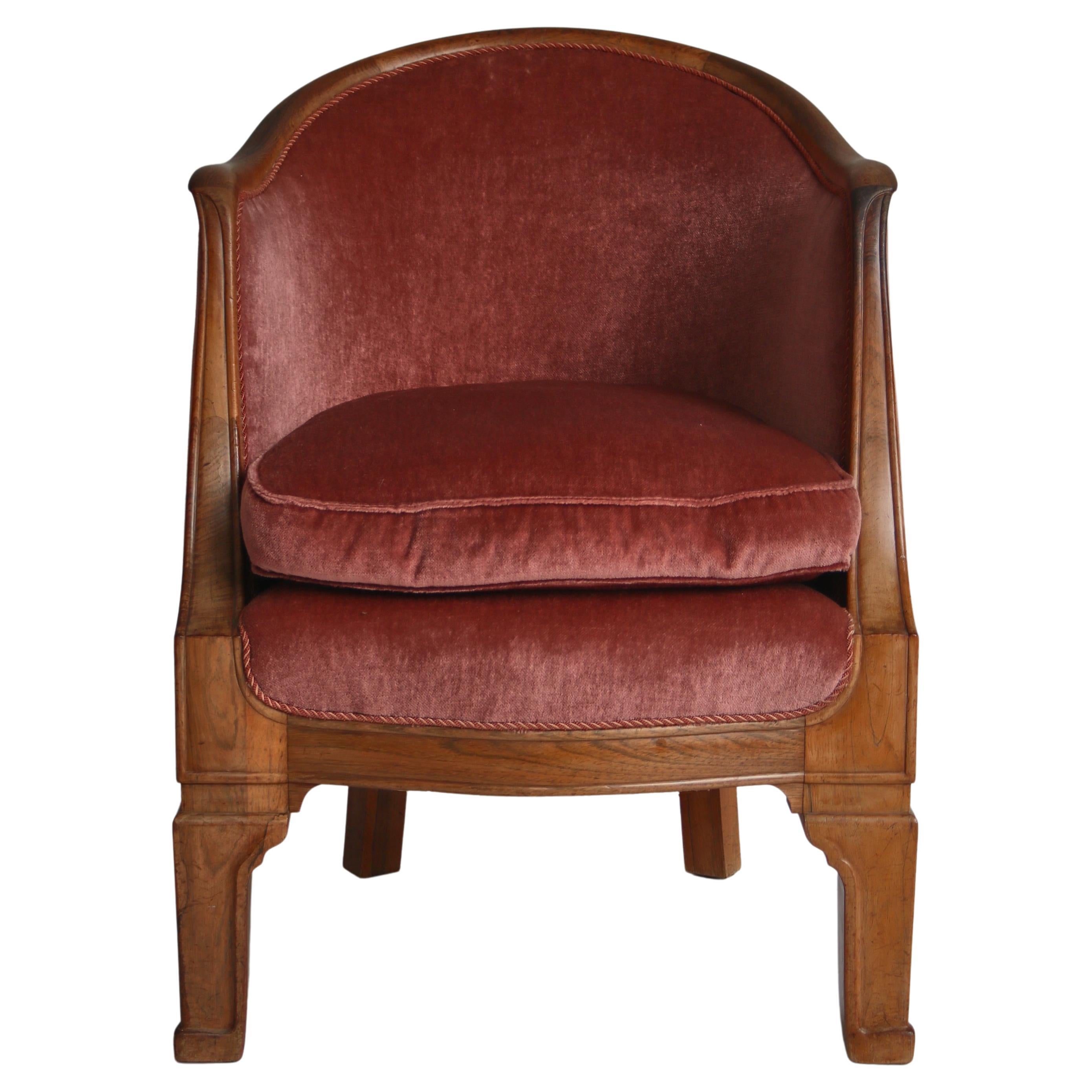 Unique Rosewood & Pink Velvet Lounge Chair Attributed to Uno Åhrén For Sale