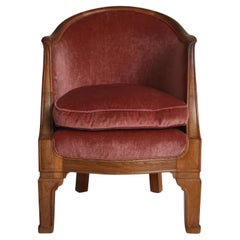 Unique Rosewood & Pink Velvet Lounge Chair Attributed to Uno Åhrén