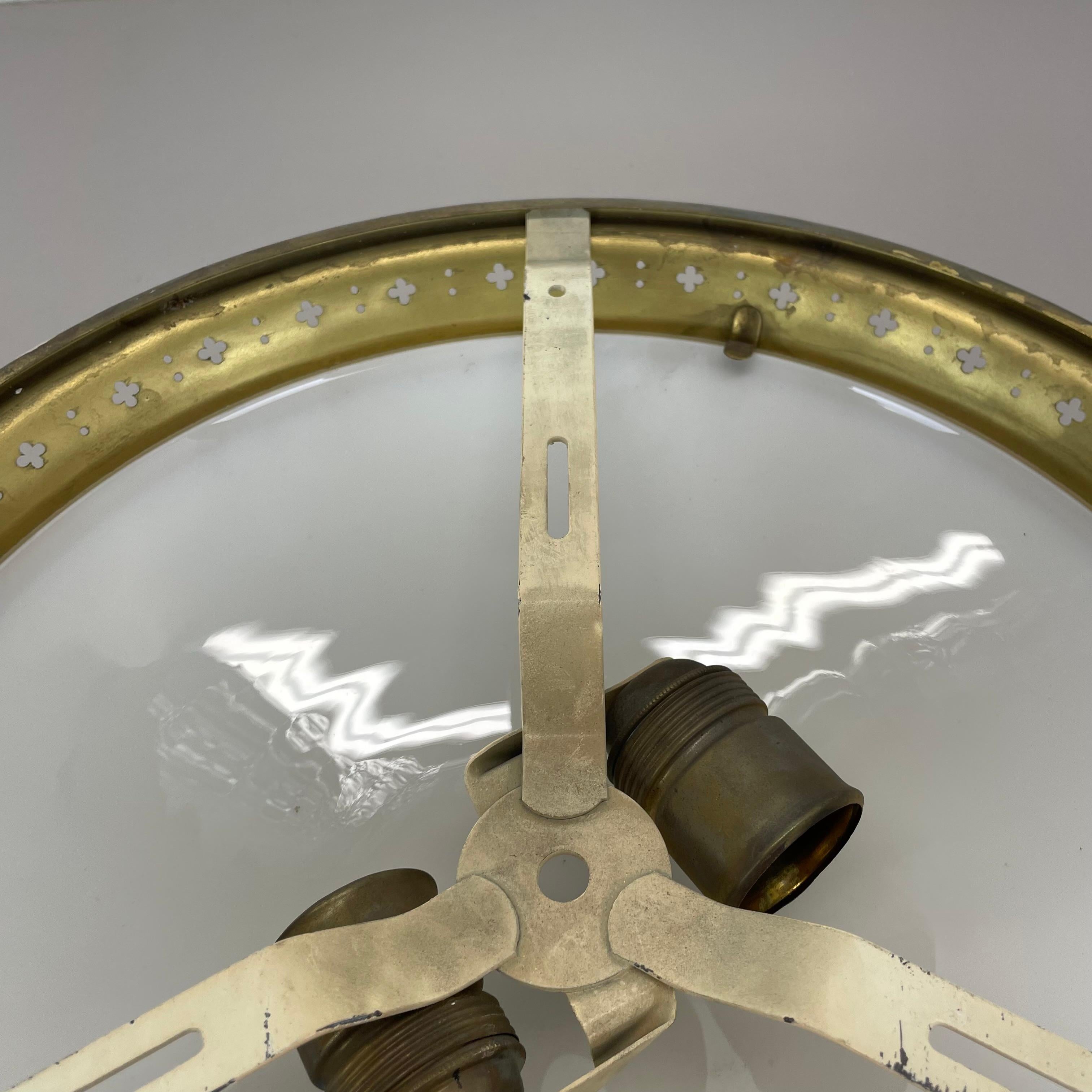 unique round 38cm Brass Gino Sarfatti Style Ceiling Light Flushmount, Italy 1950 9