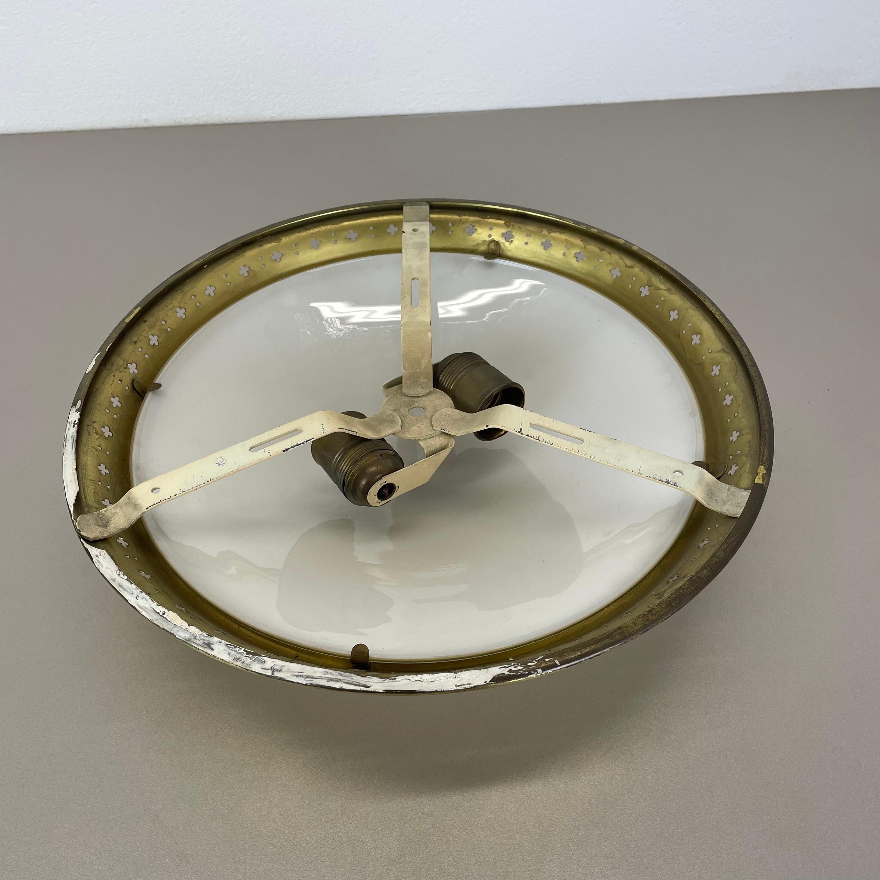 unique round 38cm Brass Gino Sarfatti Style Ceiling Light Flushmount, Italy 1950 11