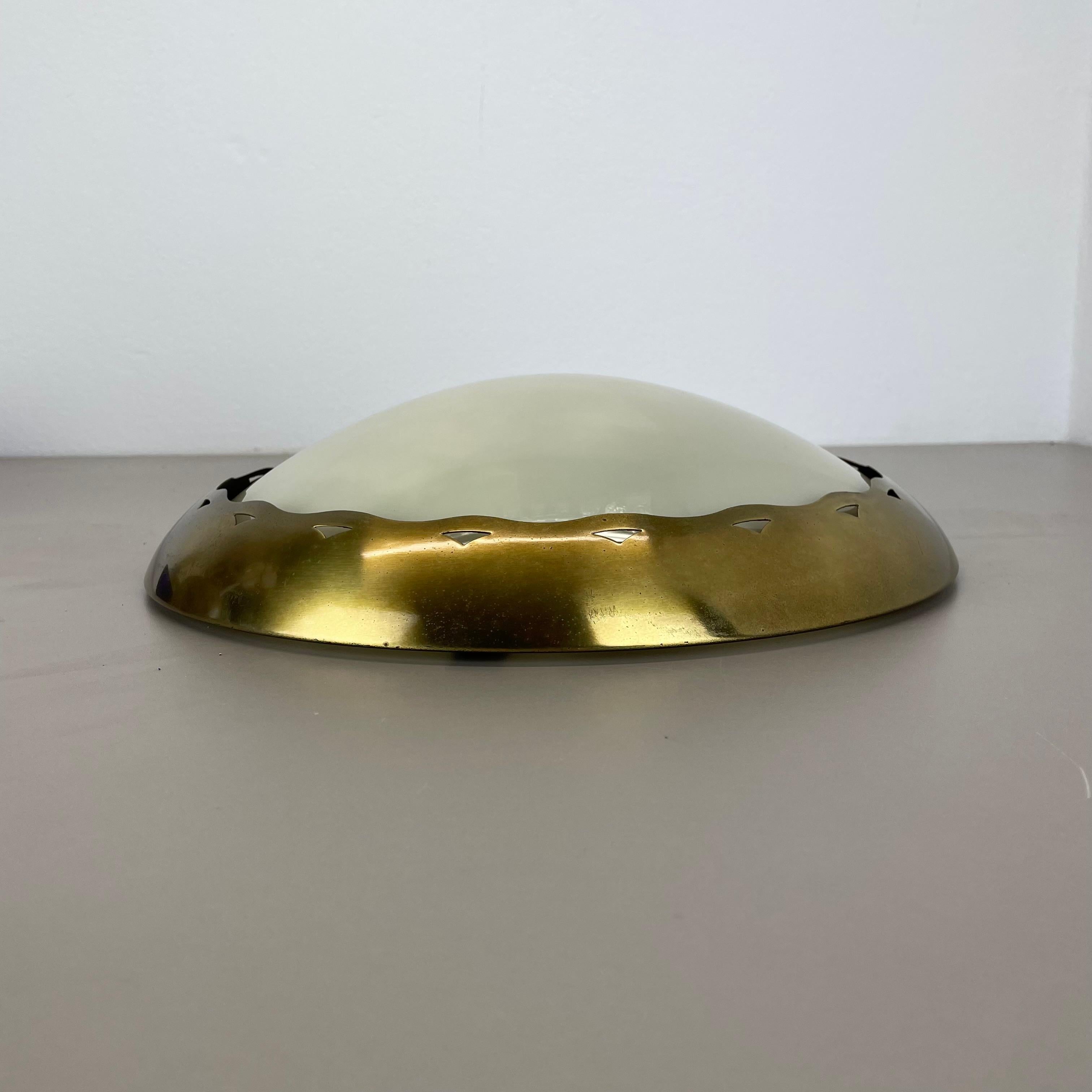 Metal unique round 38cm Brass Gino Sarfatti Style Ceiling Light Flushmount, Italy 1950 For Sale