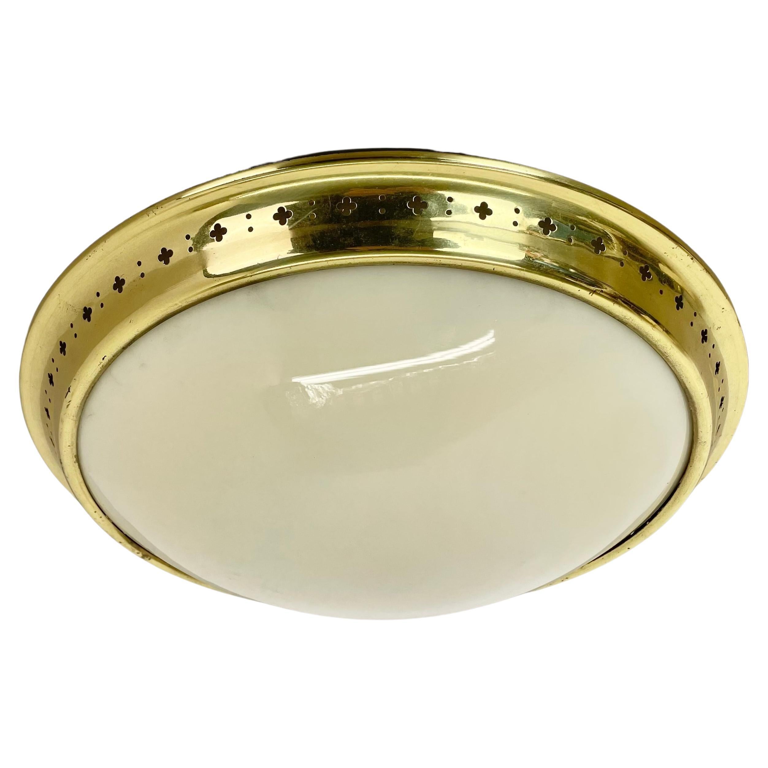 unique round 38cm Brass Gino Sarfatti Style Ceiling Light Flushmount, Italy 1950