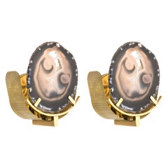 Unique Round Agate Stone and Brass Sconces
