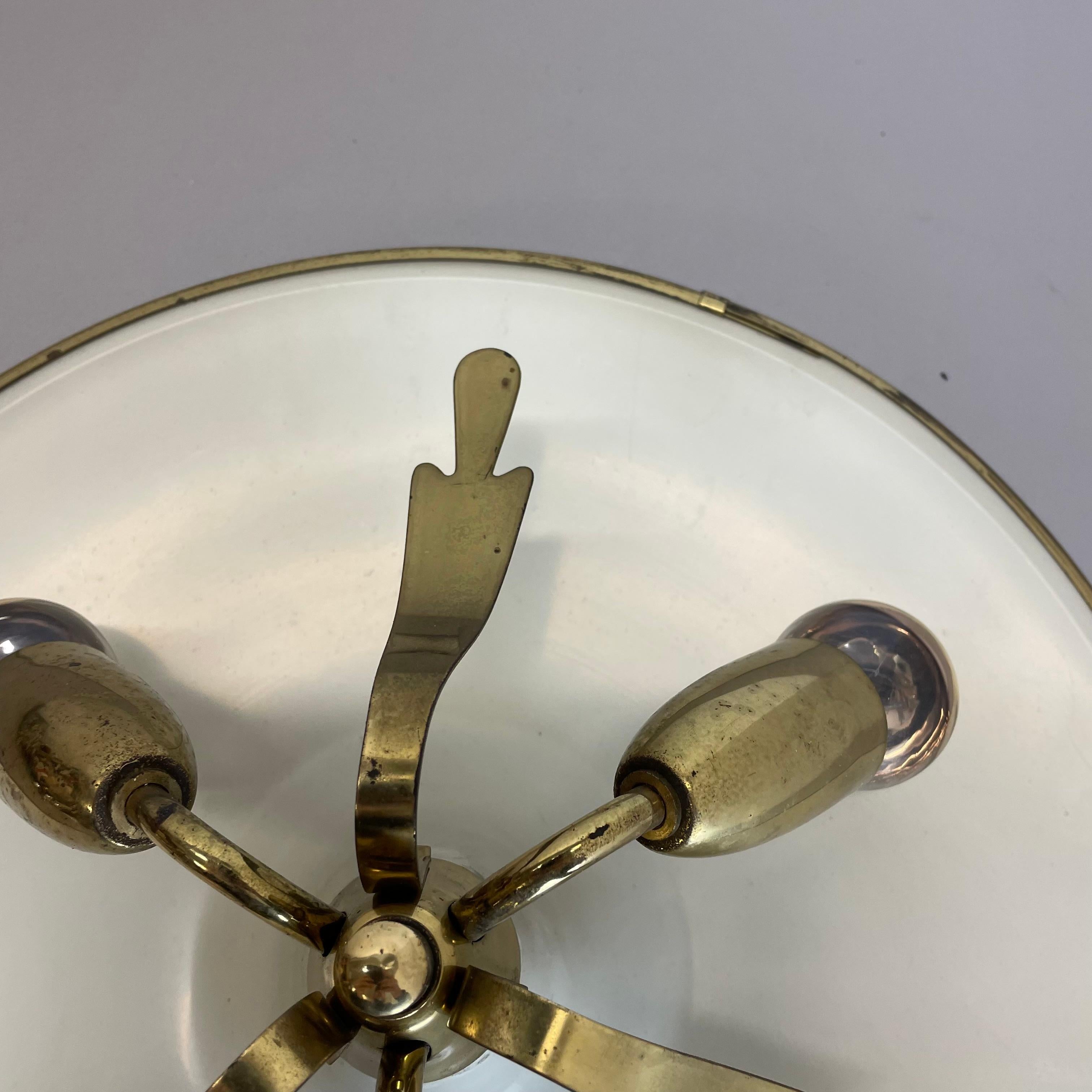 unique round Brass Gino Sarfatti Style Ceiling Light Flushmount, Italy 1950s For Sale 3