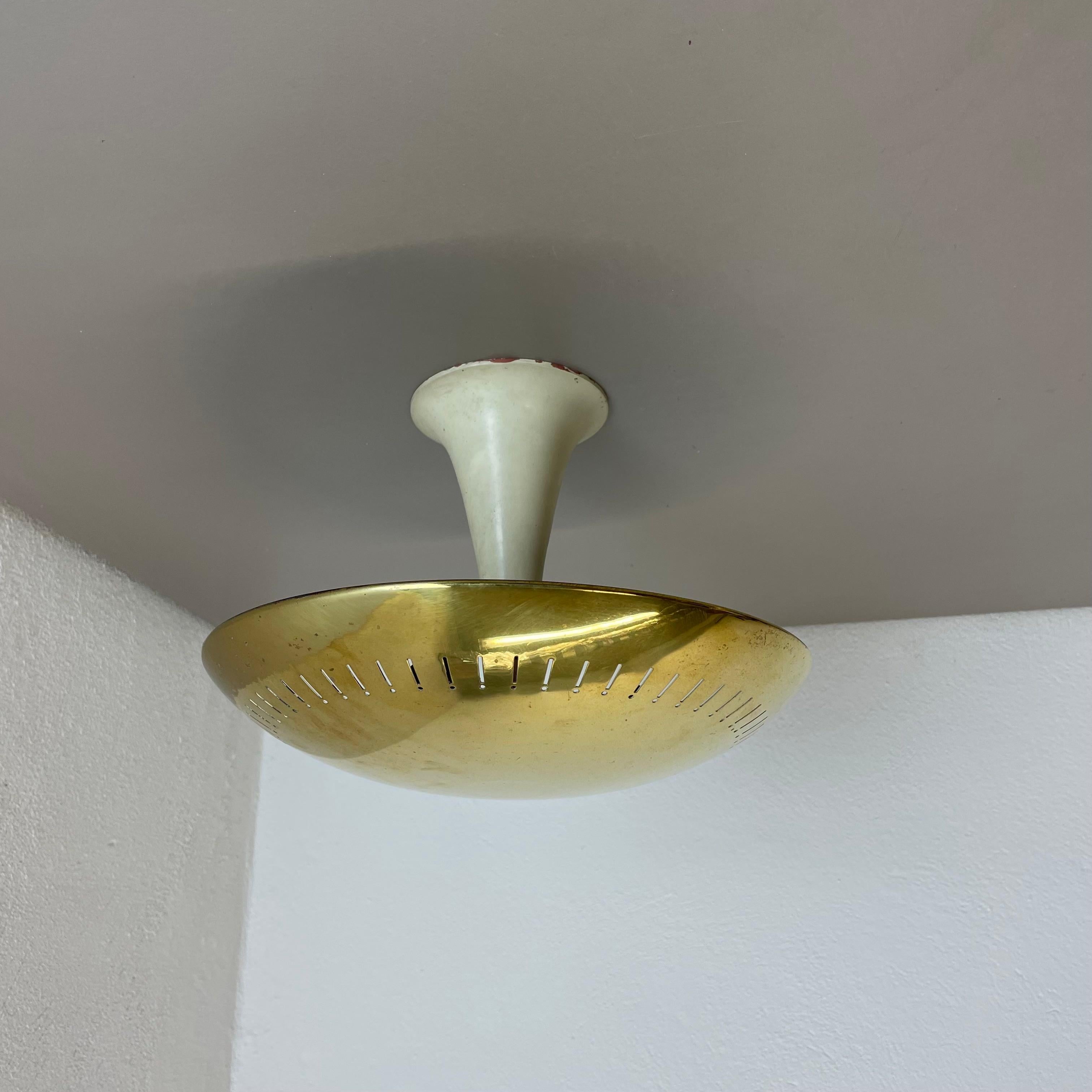 unique round  Brass Gino Sarfatti Style Ceiling Light Flushmount, Italy 1950s 4