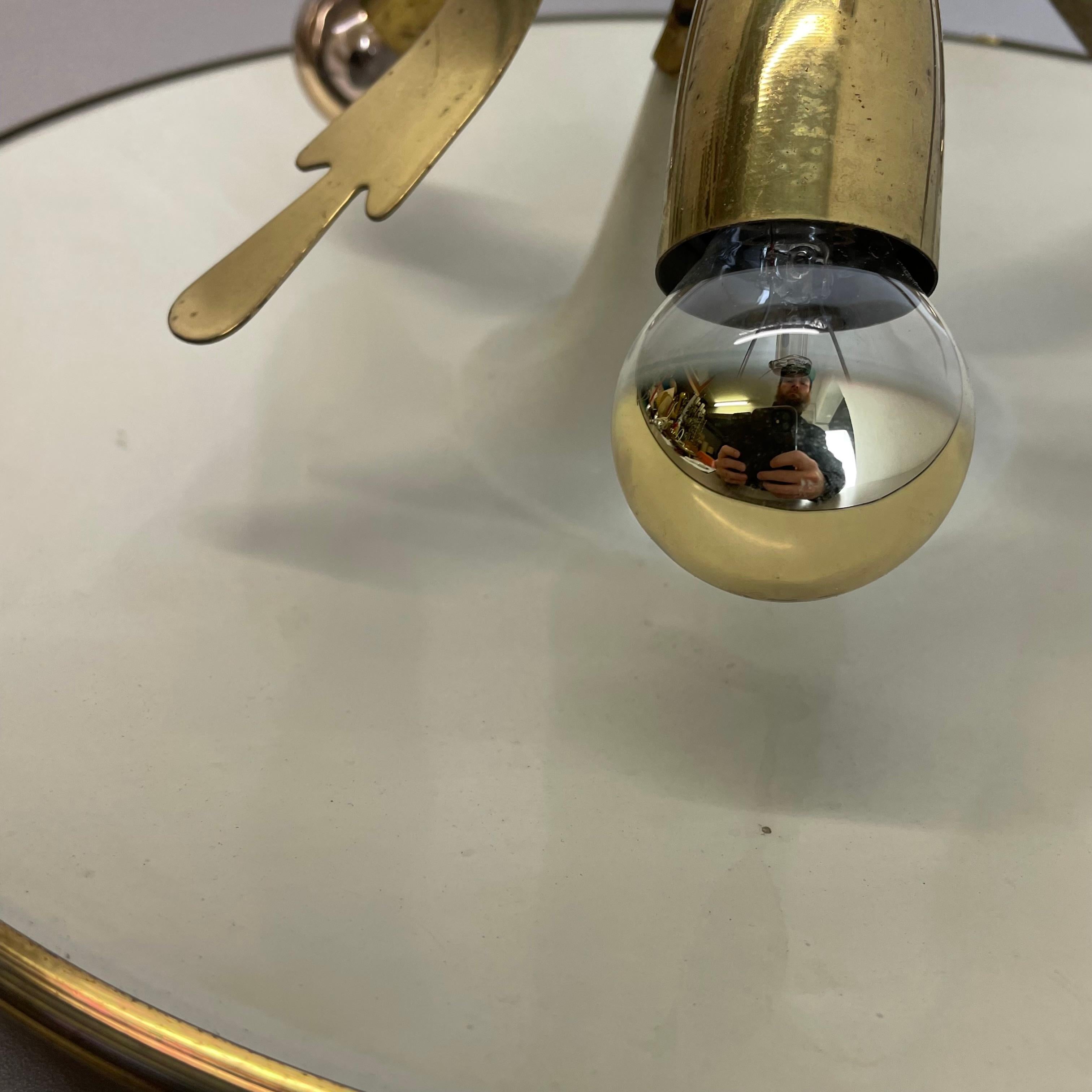 unique round Brass Gino Sarfatti Style Ceiling Light Flushmount, Italy 1950s For Sale 7