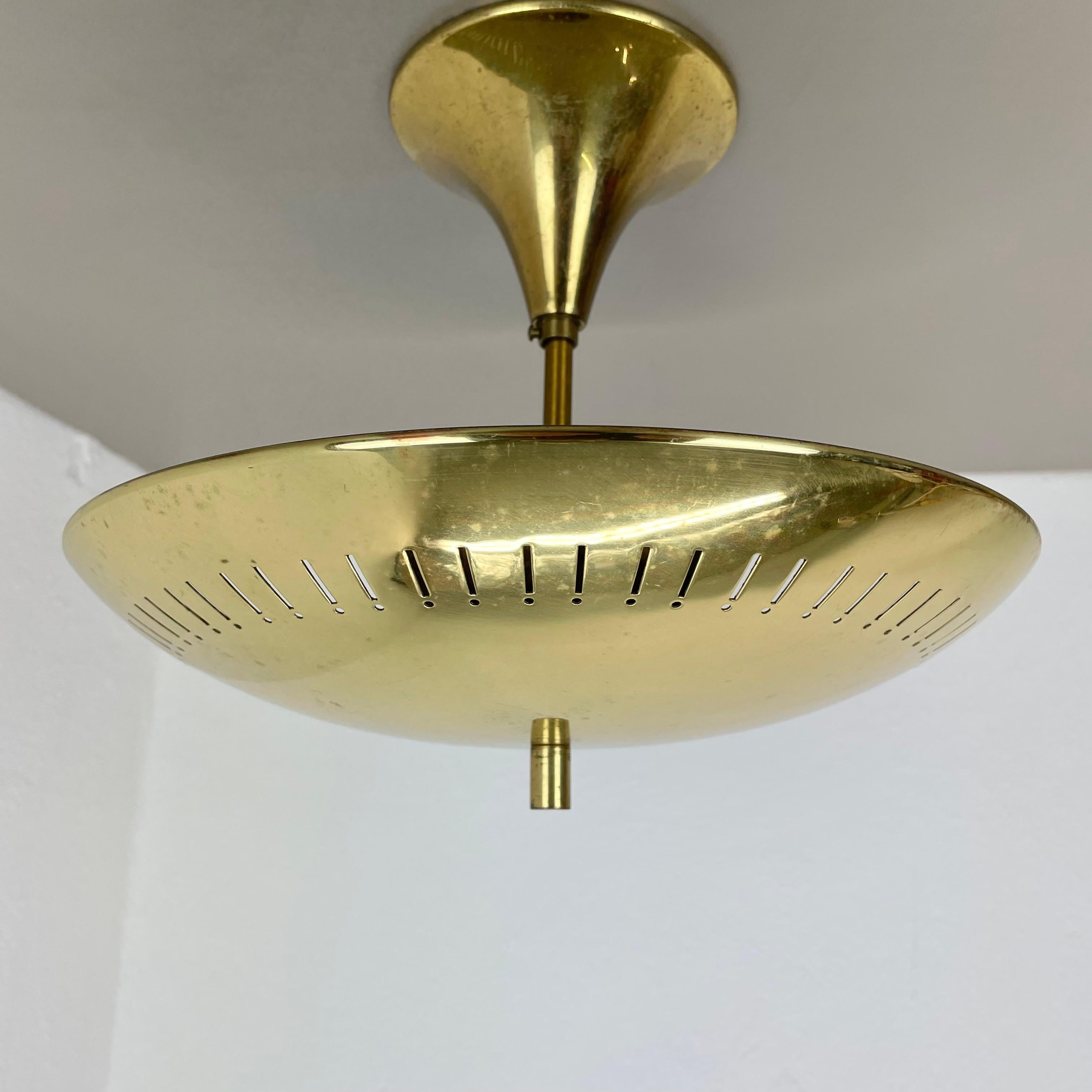 unique round  Brass Gino Sarfatti Style Ceiling Light Flushmount, Italy 1950s For Sale 13