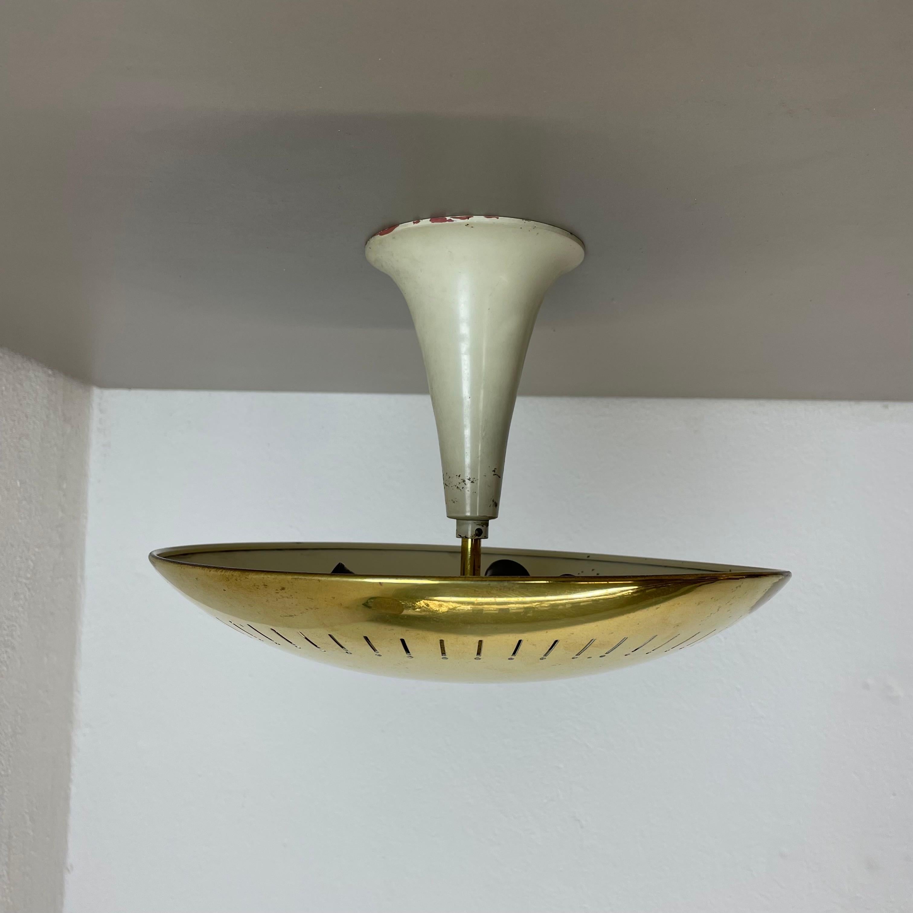 Italian unique round  Brass Gino Sarfatti Style Ceiling Light Flushmount, Italy 1950s