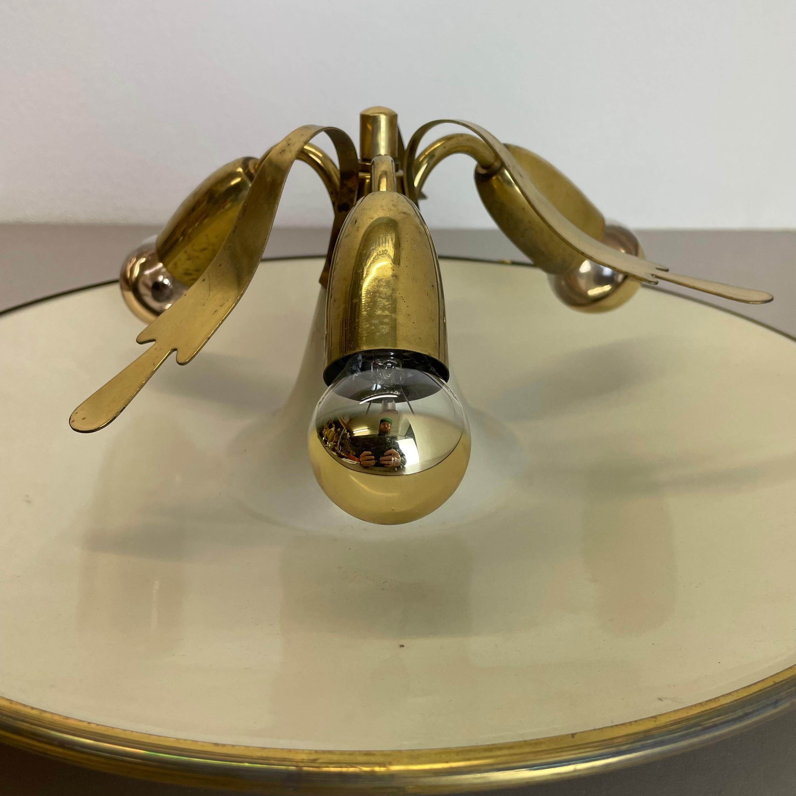 Italian unique round Brass Gino Sarfatti Style Ceiling Light Flushmount, Italy 1950s For Sale