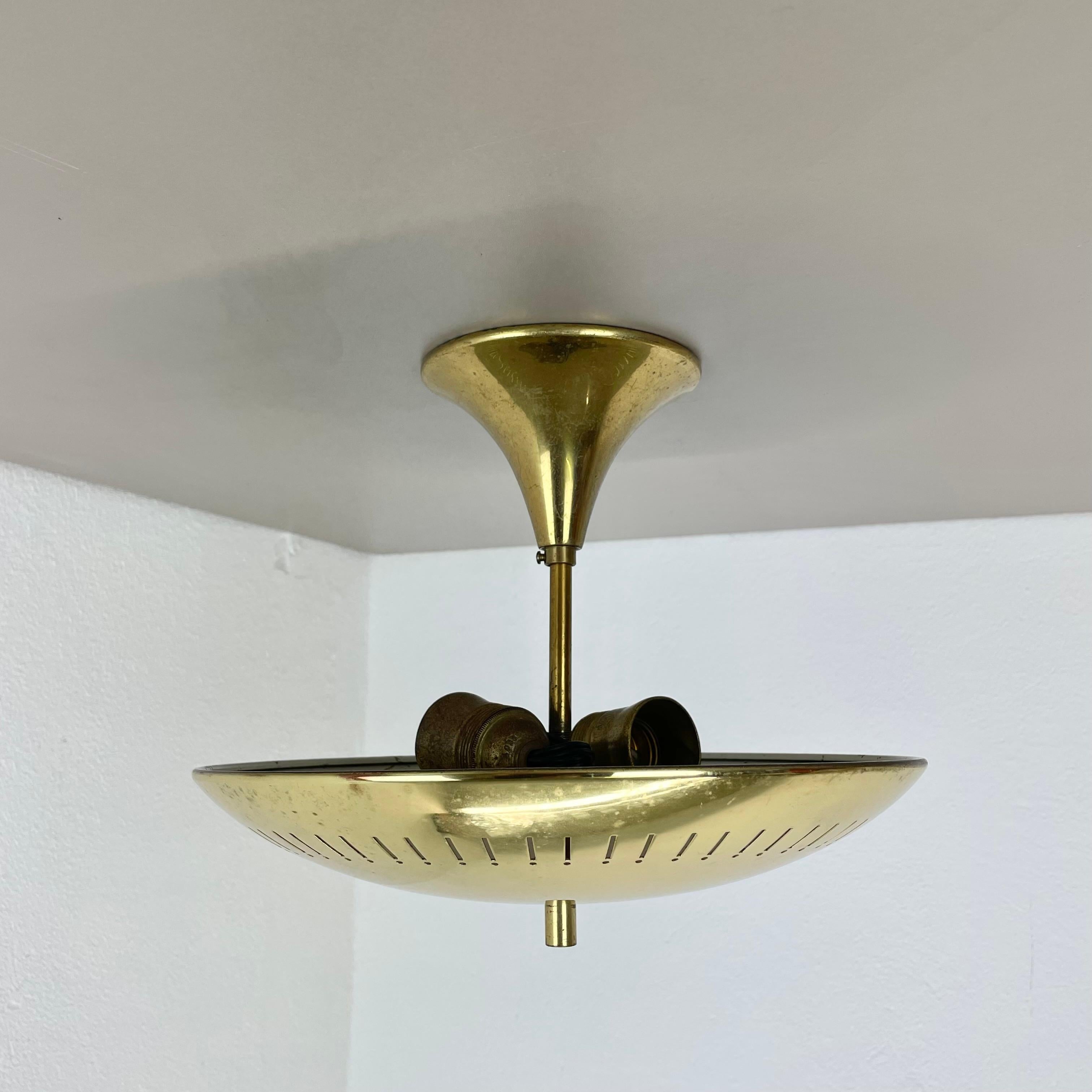 Italian unique round  Brass Gino Sarfatti Style Ceiling Light Flushmount, Italy 1950s For Sale