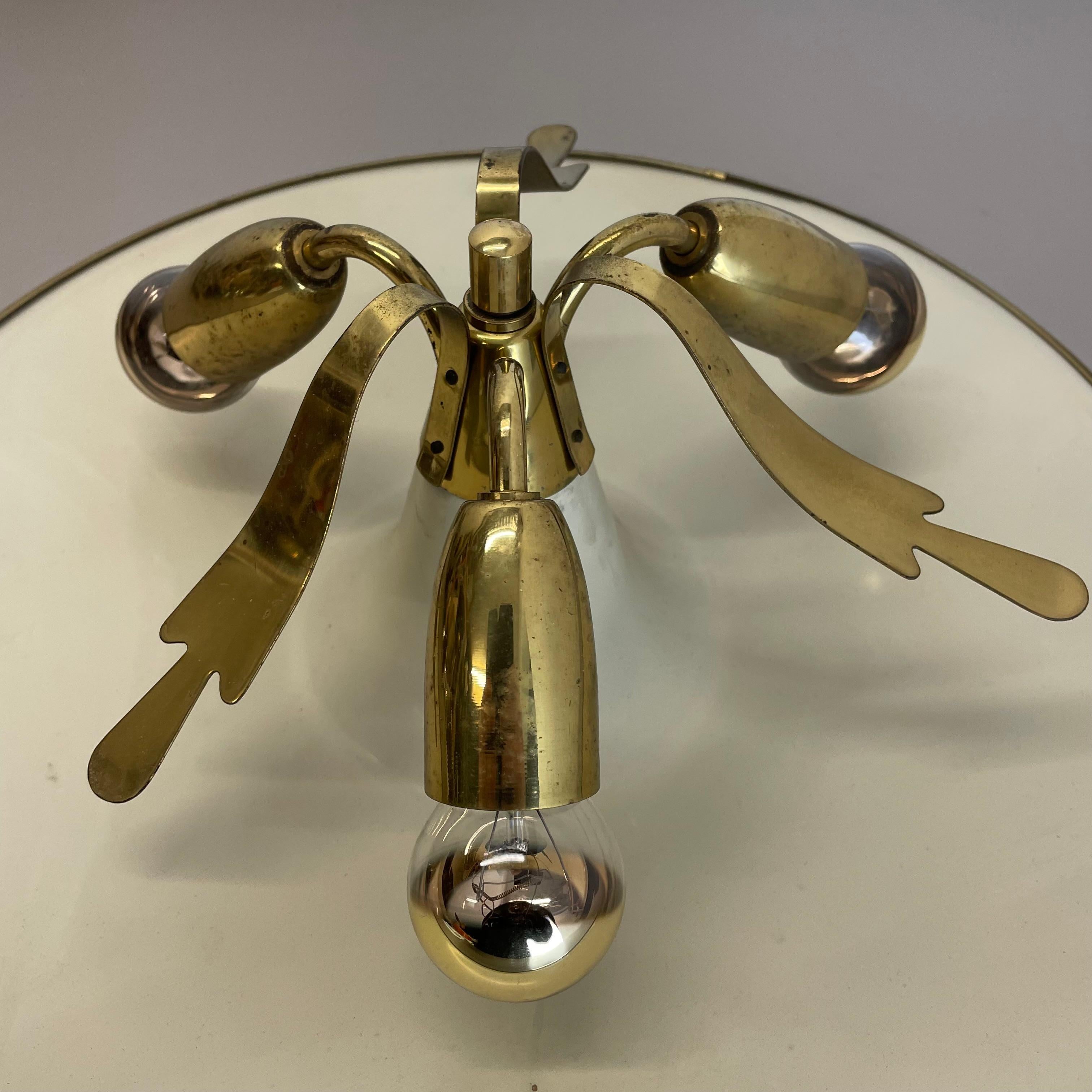 Metal unique round Brass Gino Sarfatti Style Ceiling Light Flushmount, Italy 1950s For Sale