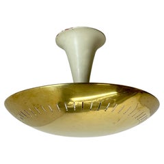 unique round  Brass Gino Sarfatti Style Ceiling Light Flushmount, Italy 1950s