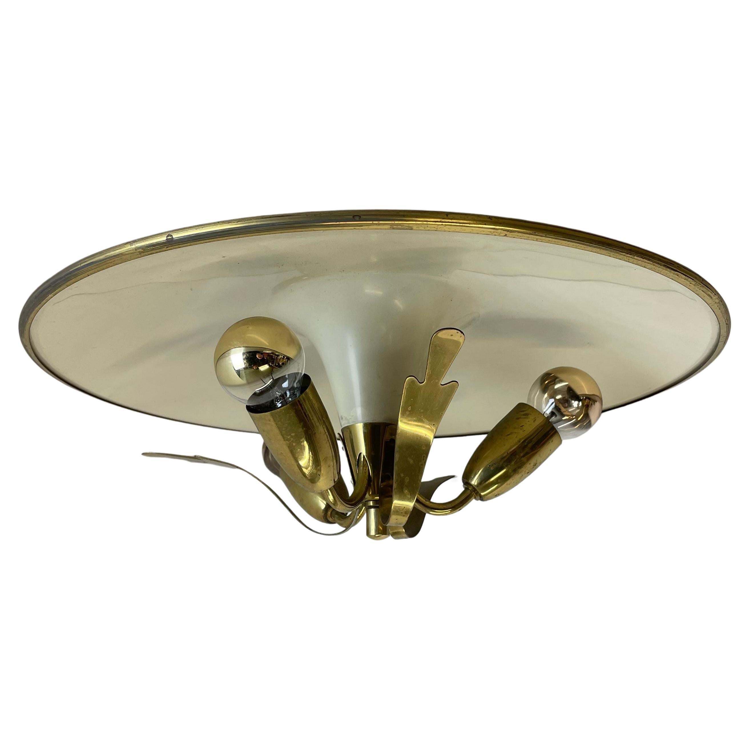 unique round Brass Gino Sarfatti Style Ceiling Light Flushmount, Italy 1950s For Sale