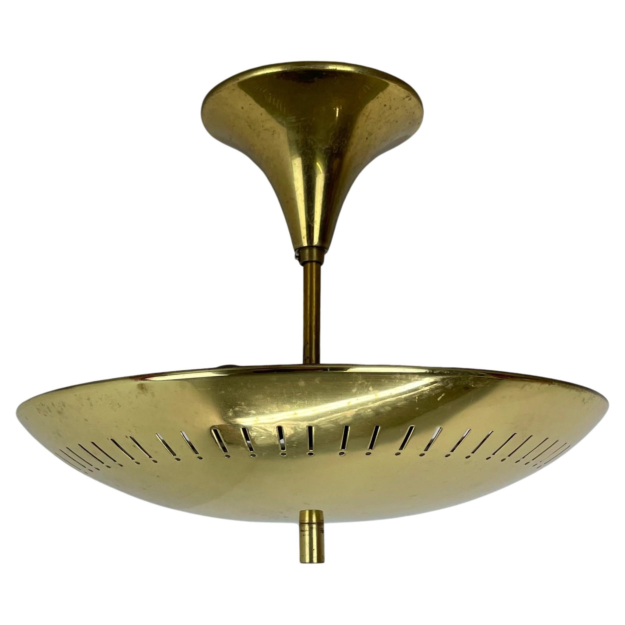 unique round  Brass Gino Sarfatti Style Ceiling Light Flushmount, Italy 1950s
