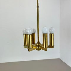 unique round Brass Gino Sarfatti Style Hanging Light Chandelier, Italy 1950s