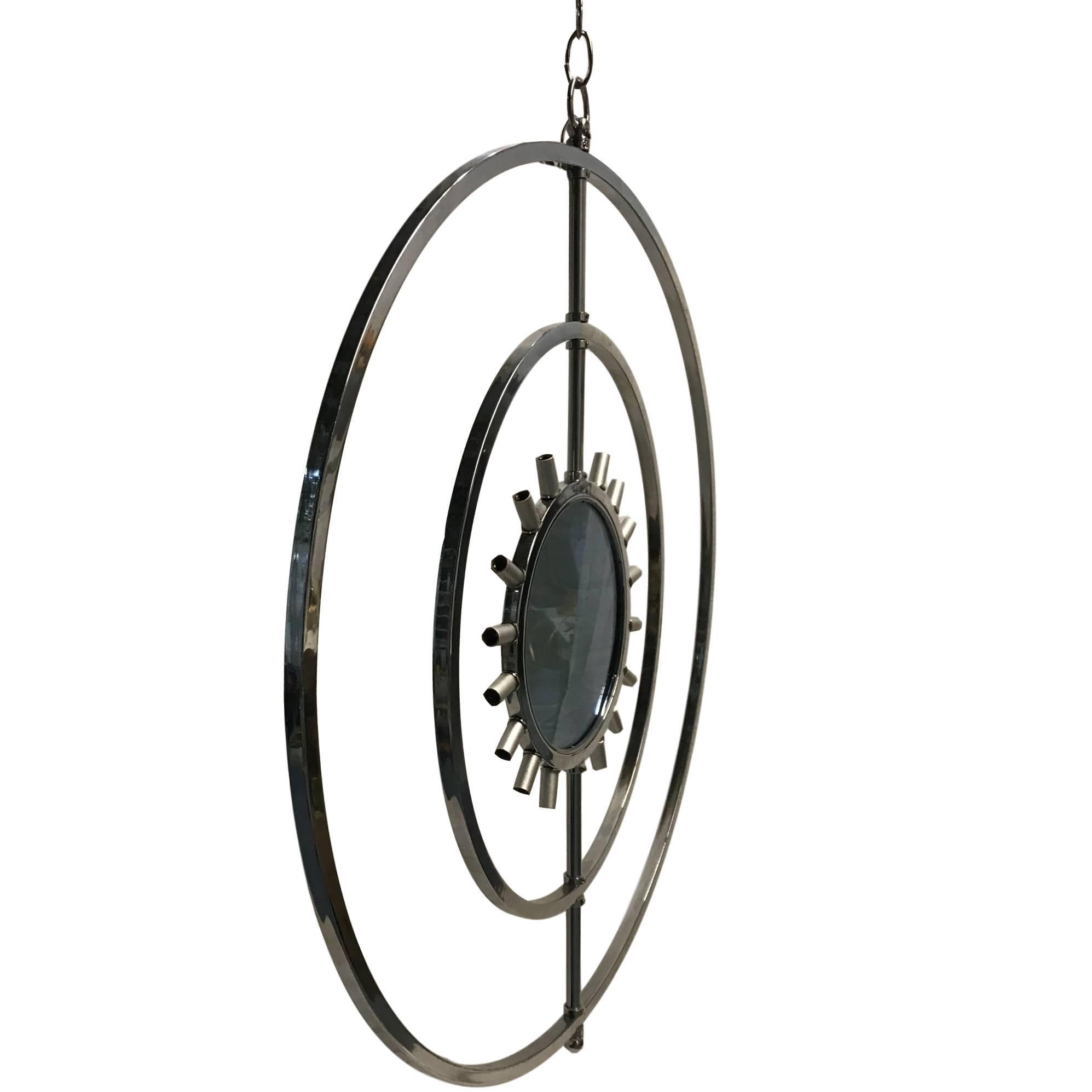 Italian Unique Round Chandelier with Mirrored Center For Sale