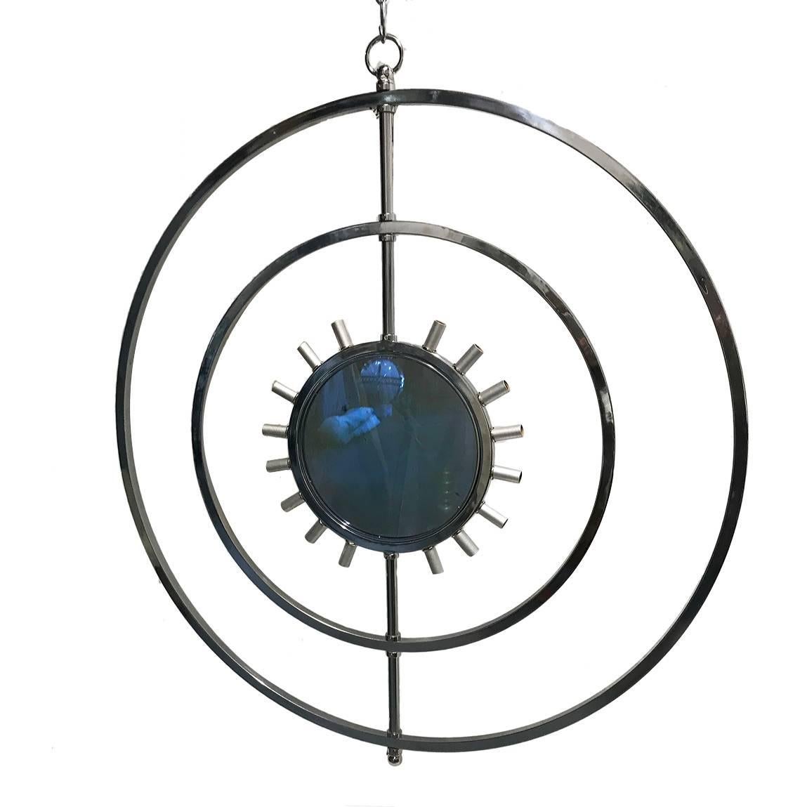 Unique Round Chandelier with Mirrored Center For Sale