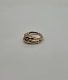 Unique Round Diamond Tension Set Flush Set Bypass 14K Yellow Gold Statement Ring
