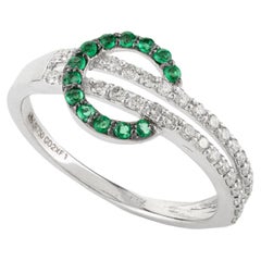 Unique Unisex Emerald and Diamond Belt Buckle Band Ring in 18k Solid White Gold