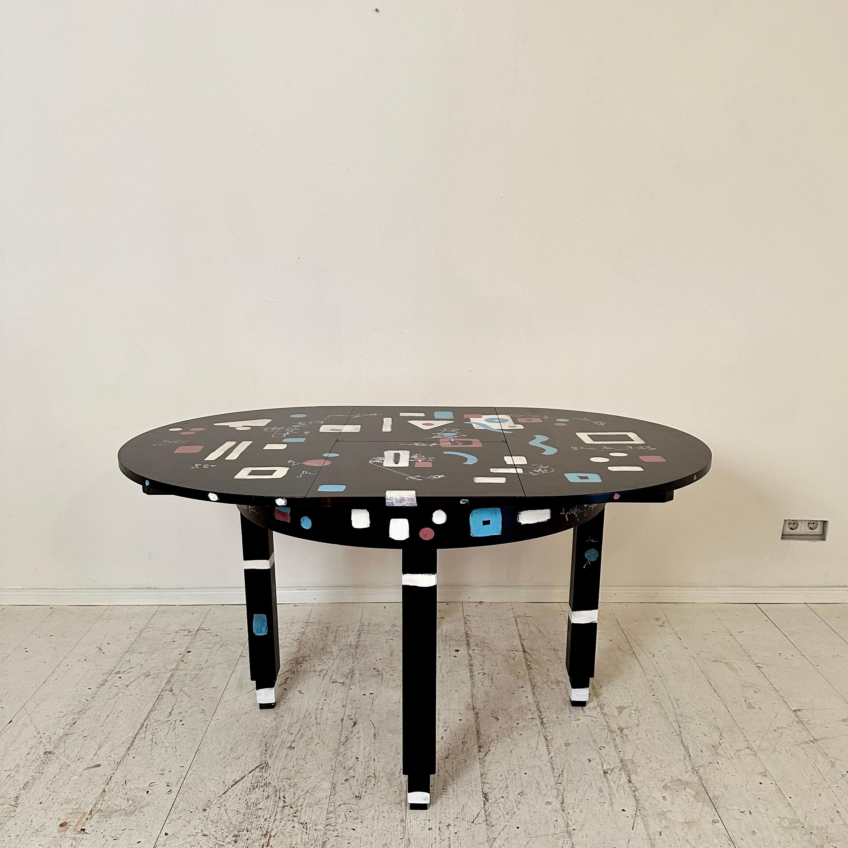 Unique Round Extendable Bauhaus Table Re-Painted in Black and Multiple Colors For Sale 4