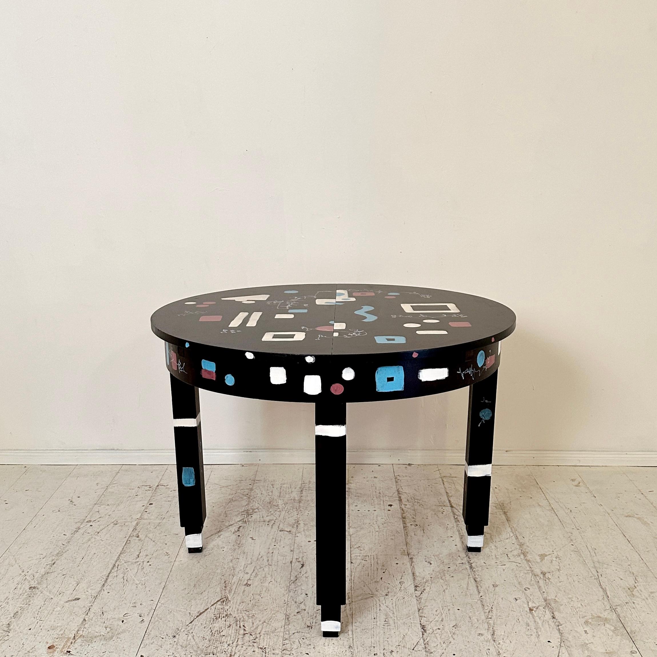 Unique Round Extendable Bauhaus Table Re-Painted in Black and Multiple Colors For Sale 8