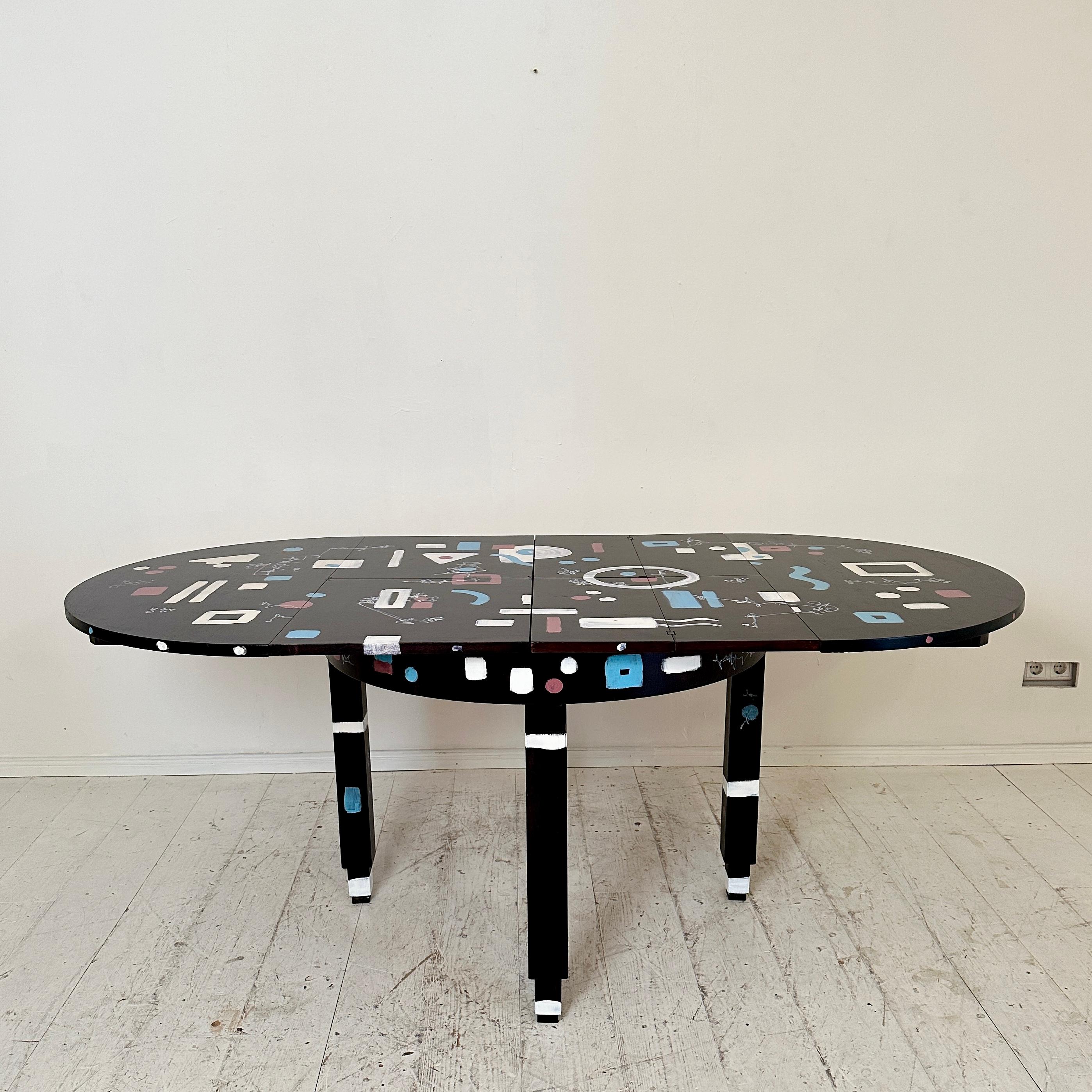 Unique Round Extendable Bauhaus Table Re-Painted in Black and Multiple Colors For Sale 2