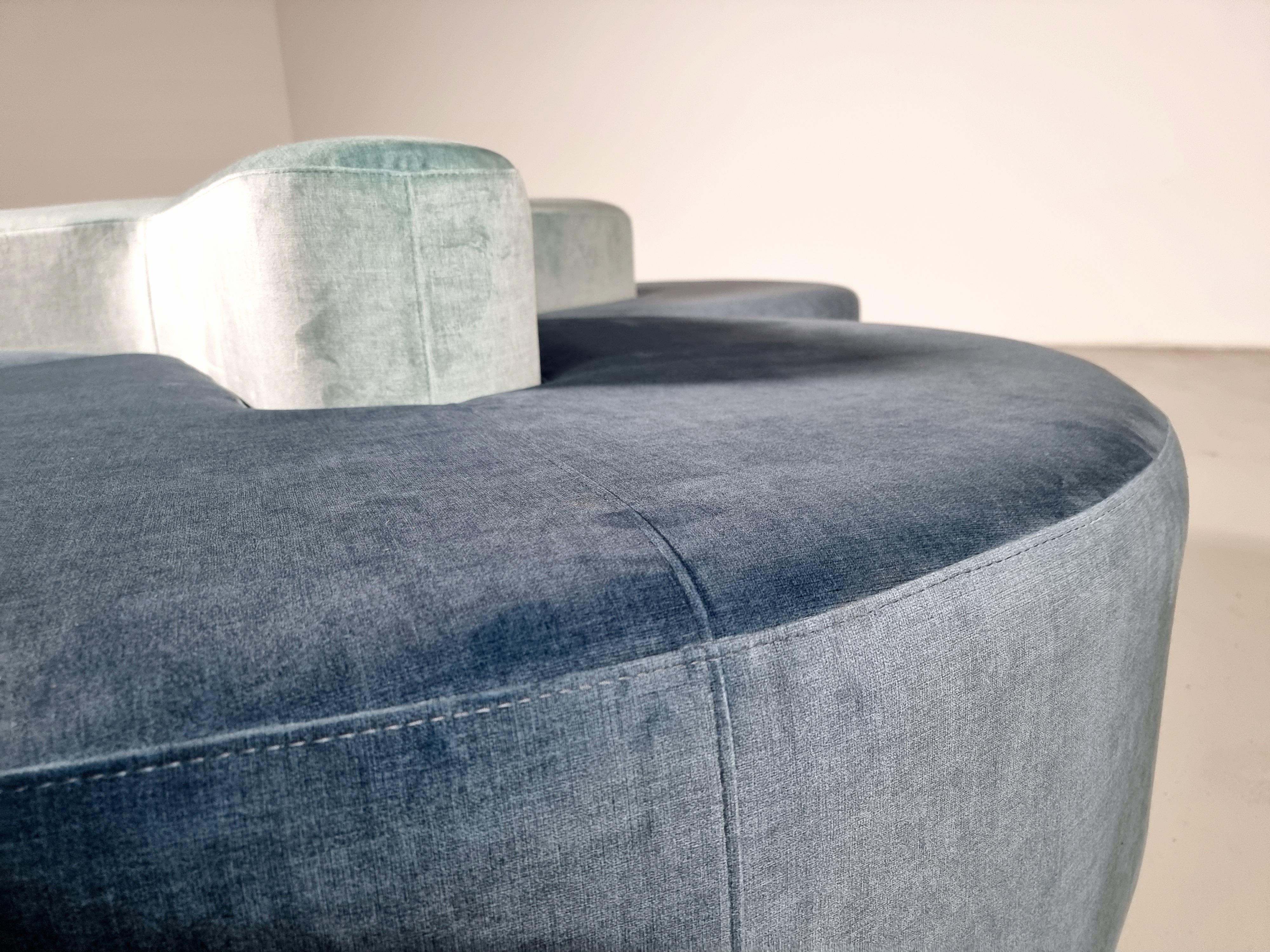 Unique Round Sofa in Blue and Green Made by Seltz Furniture, 1970s 1