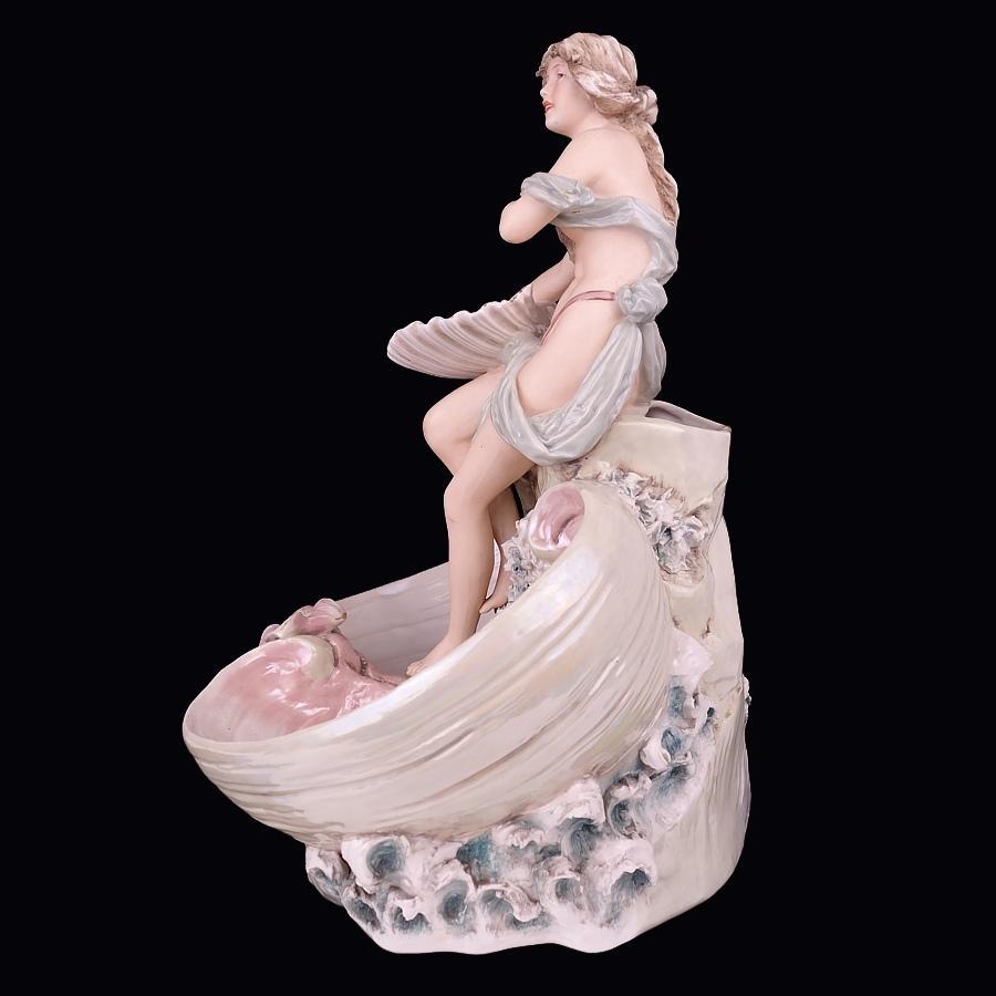 Czech Unique Royal Dux Art Nouveau Amphora Figural Iridescent Porcelain Spill Vase
