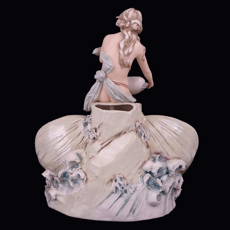 Hand-Painted Unique Royal Dux Art Nouveau Amphora Figural Iridescent Porcelain Spill Vase