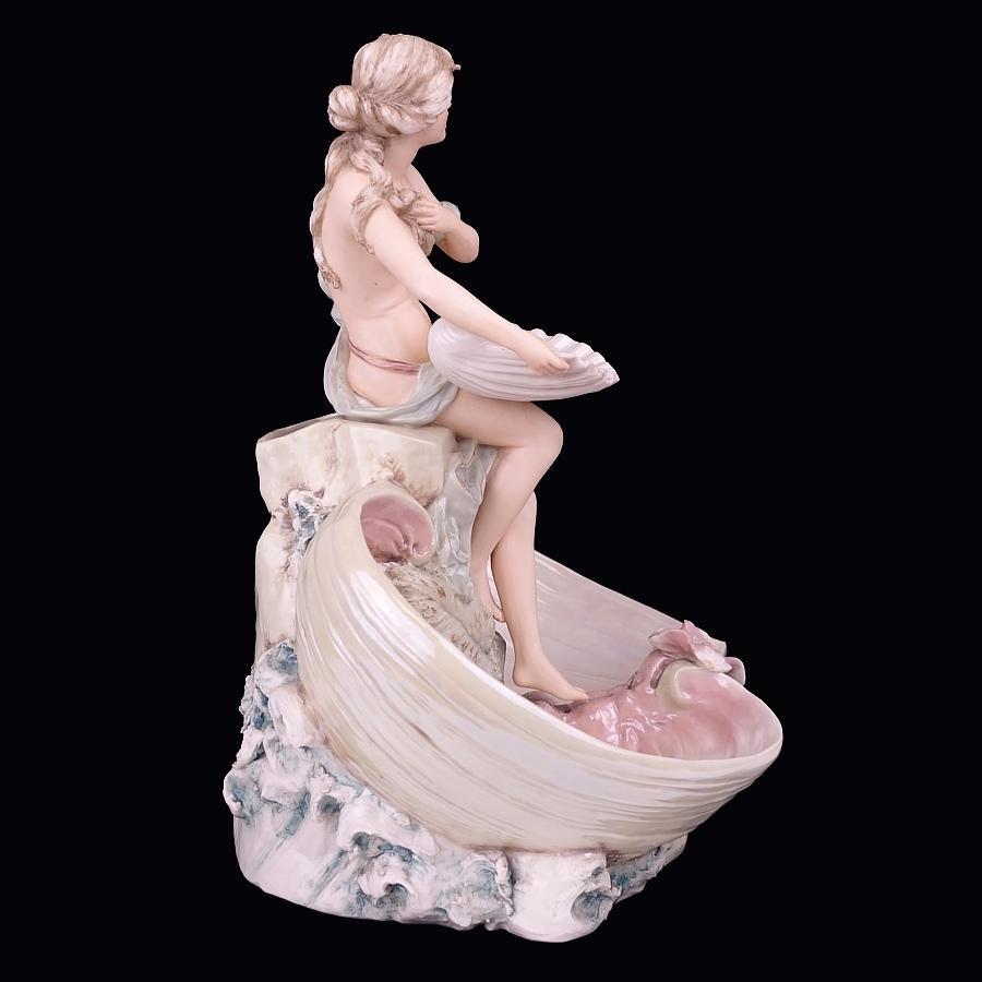 Unique Royal Dux Art Nouveau Amphora Figural Iridescent Porcelain Spill Vase In Good Condition In Cathedral City, CA