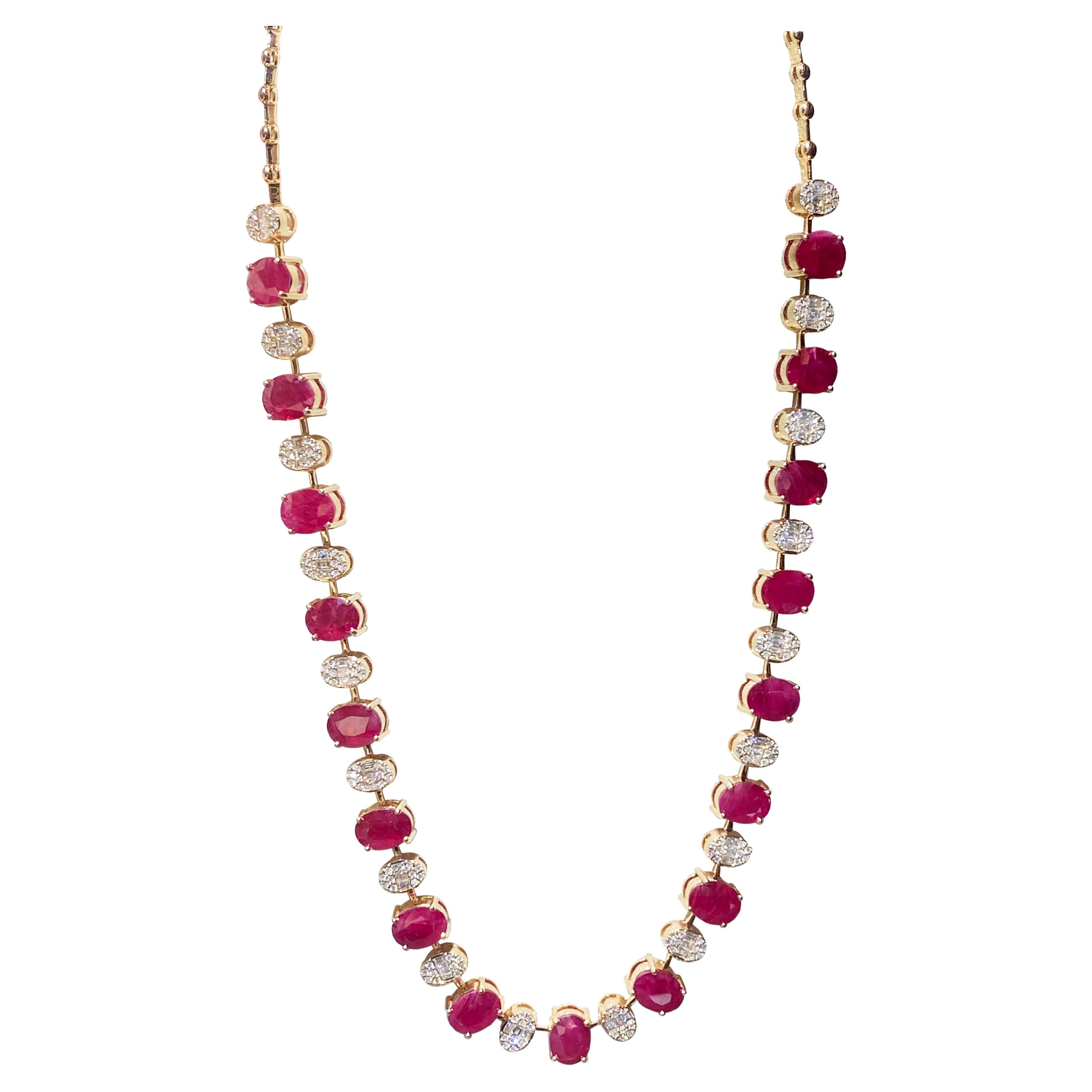 Unique Ruby Diamond 18K Gold Necklace for Her For Sale